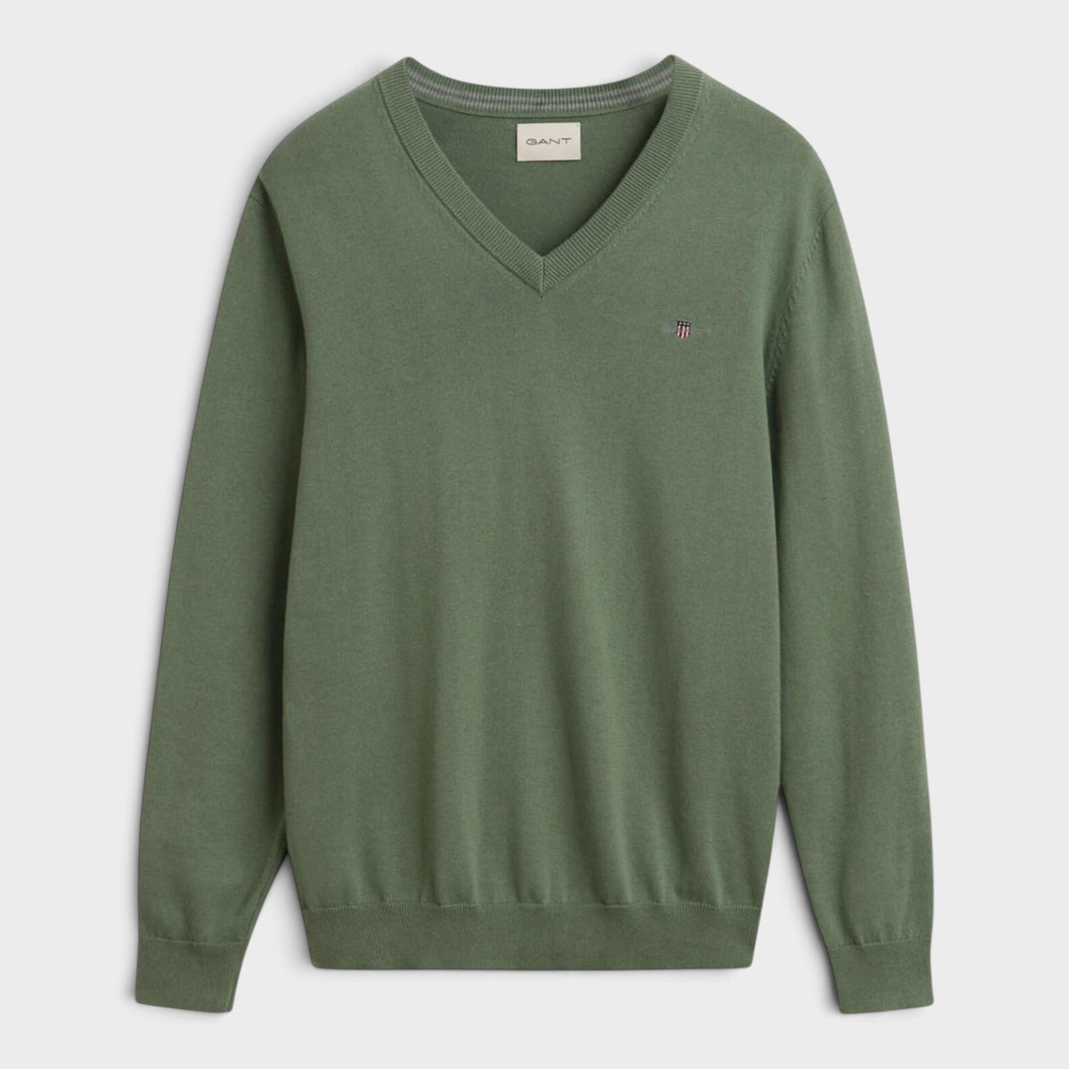 Classic Logo Shield Cotton V-Neck Jumper Kalamata Green
