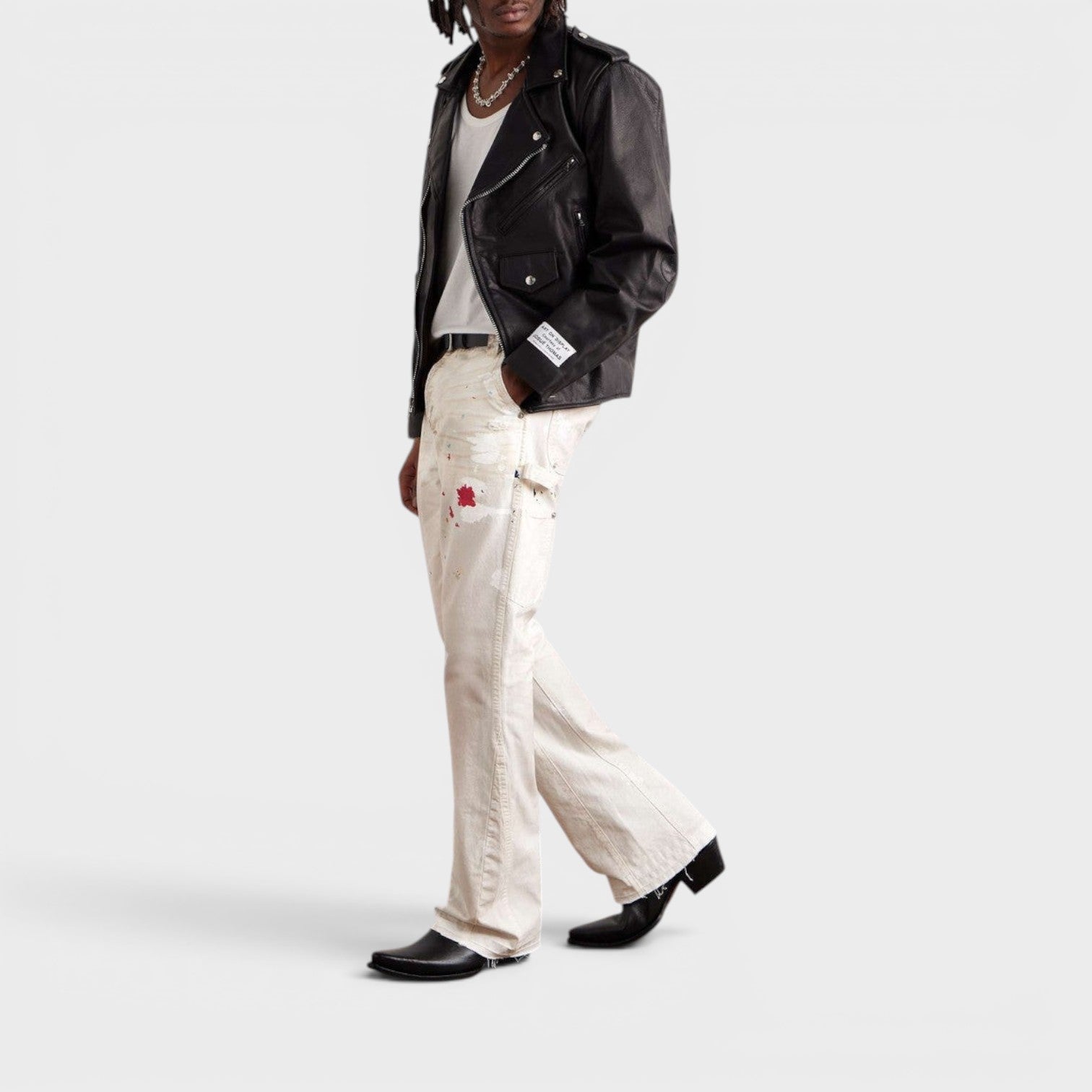 Le Bar De Music Paint-Splattered Jeans Flare Natural White Multi