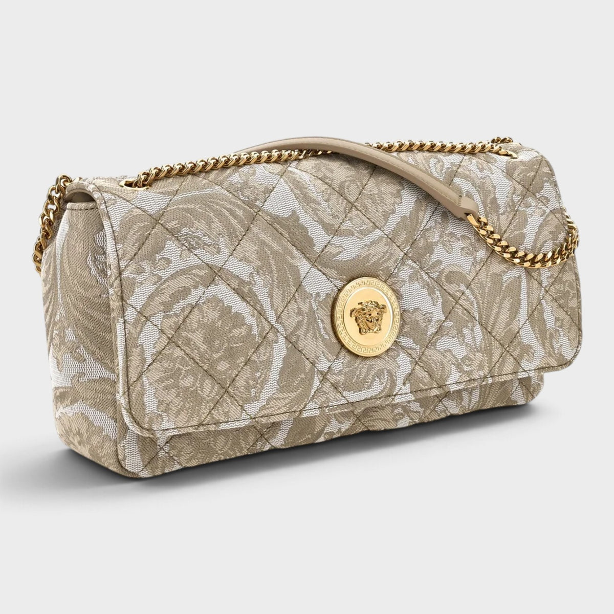Medusa Baroque Print Quilted Shoulder Bag Gold-Tone Beige