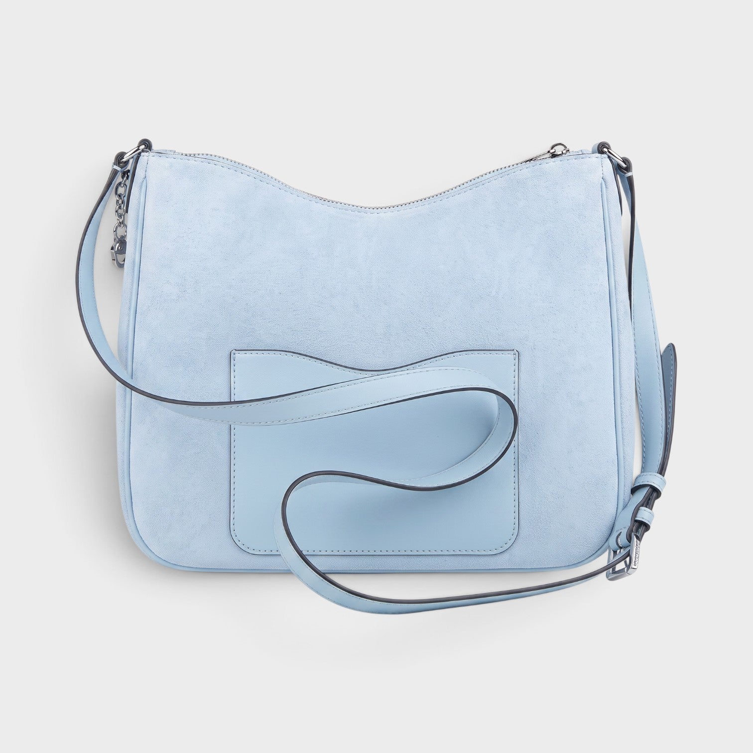 Logo Crossbody Bag Suede Pale Ocean Blue