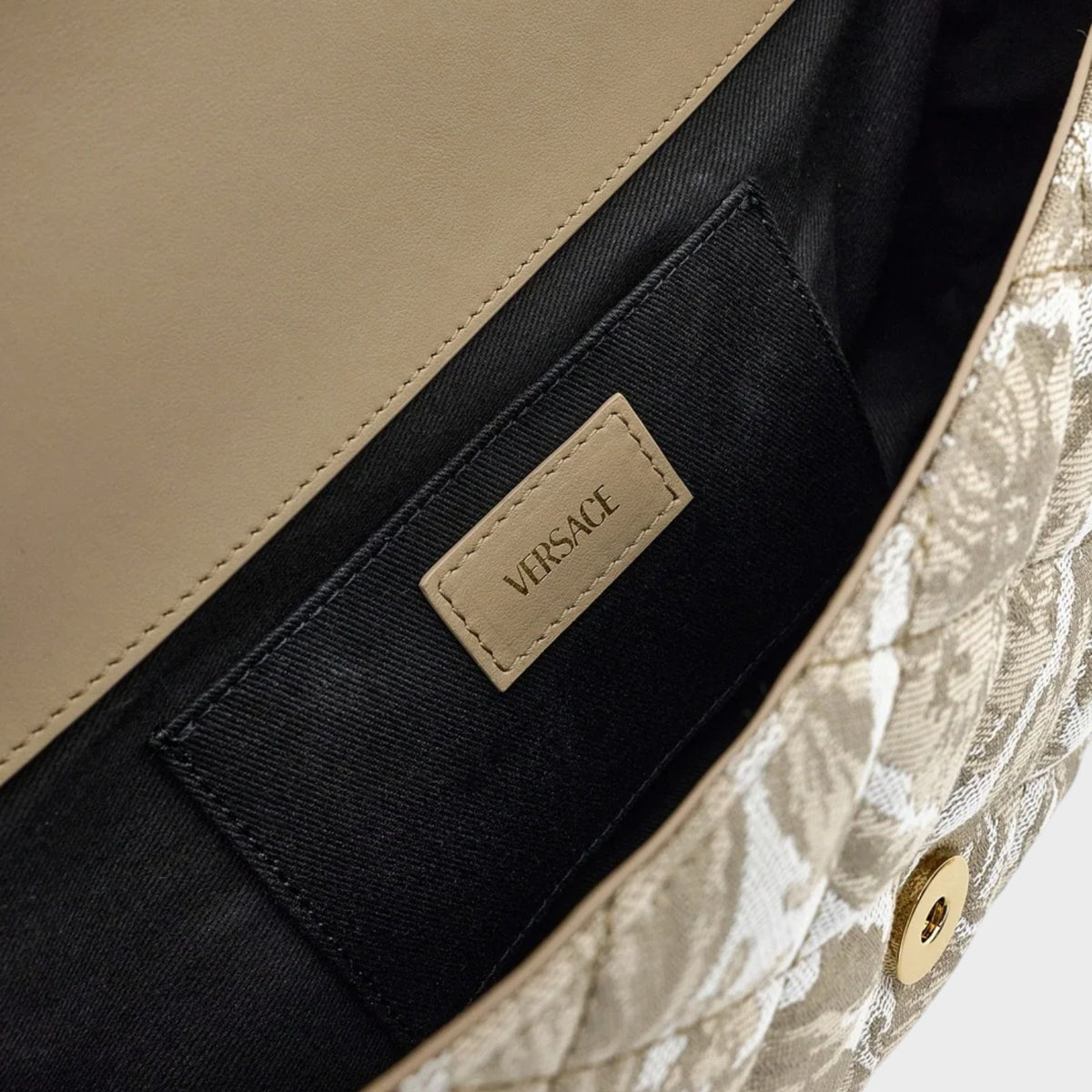 Medusa Baroque Print Quilted Shoulder Bag Gold-Tone Beige