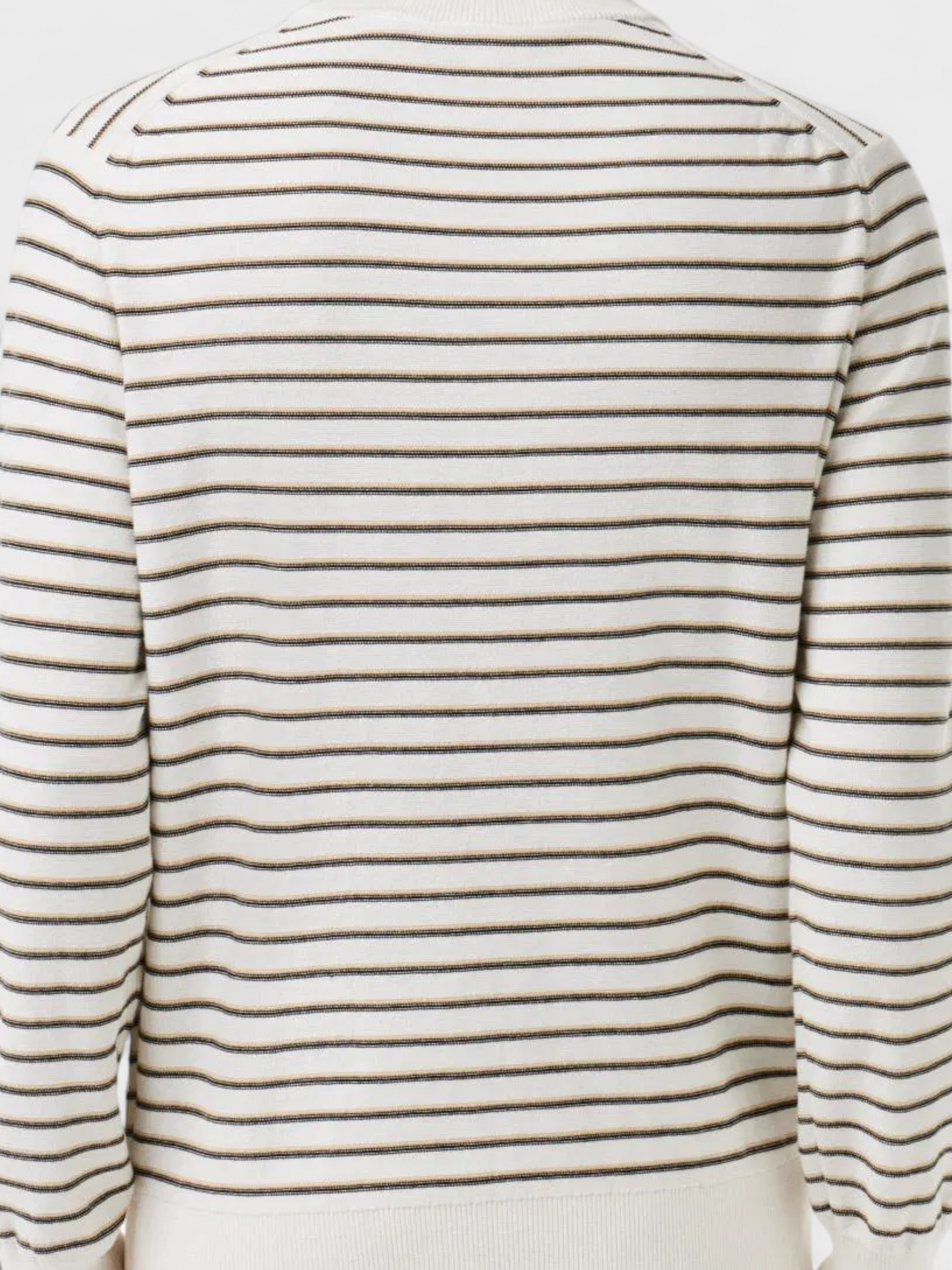 Lacoste Striped Cotton Badge Crew Neck Sweater White