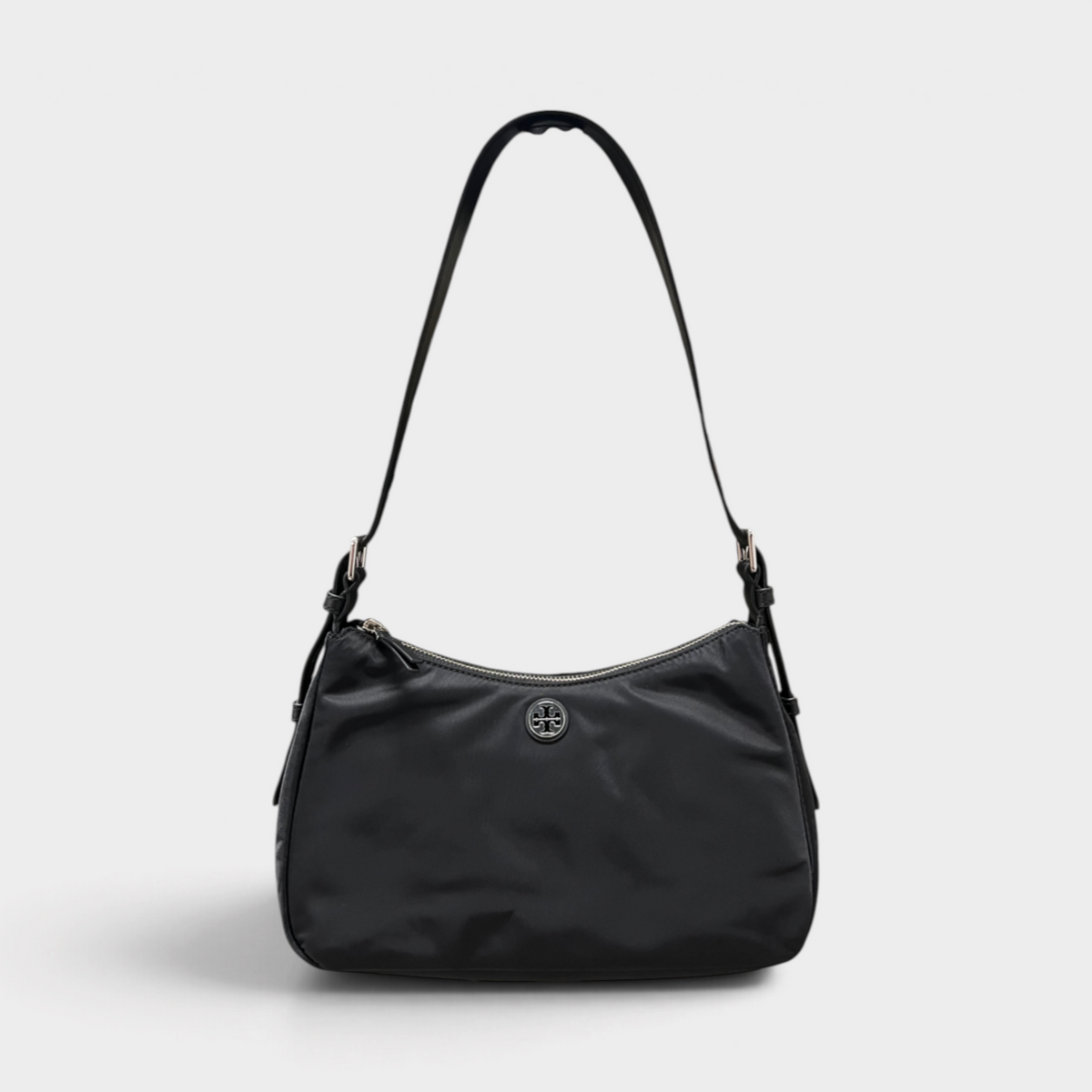 Nylon Zip Tote top Shoulder Bag Black