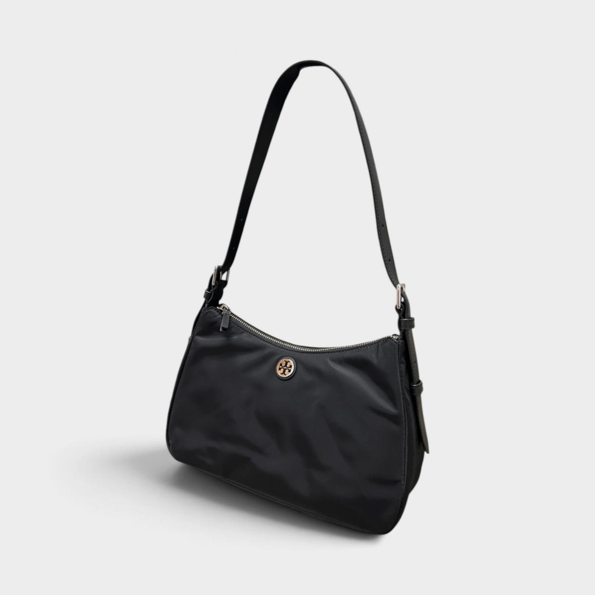 Nylon Zip Tote top Shoulder Bag Black