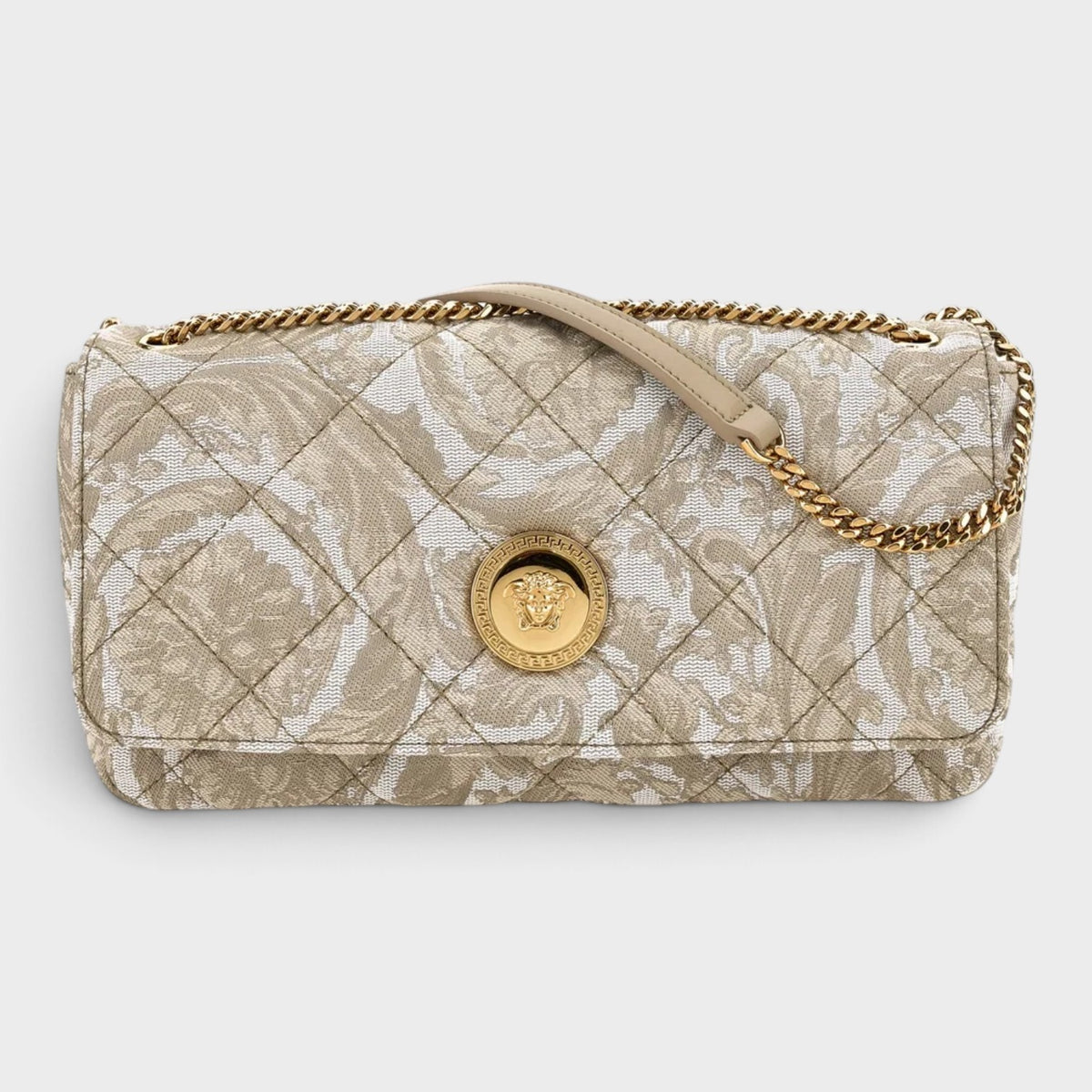 Medusa Baroque Print Quilted Shoulder Bag Gold-Tone Beige