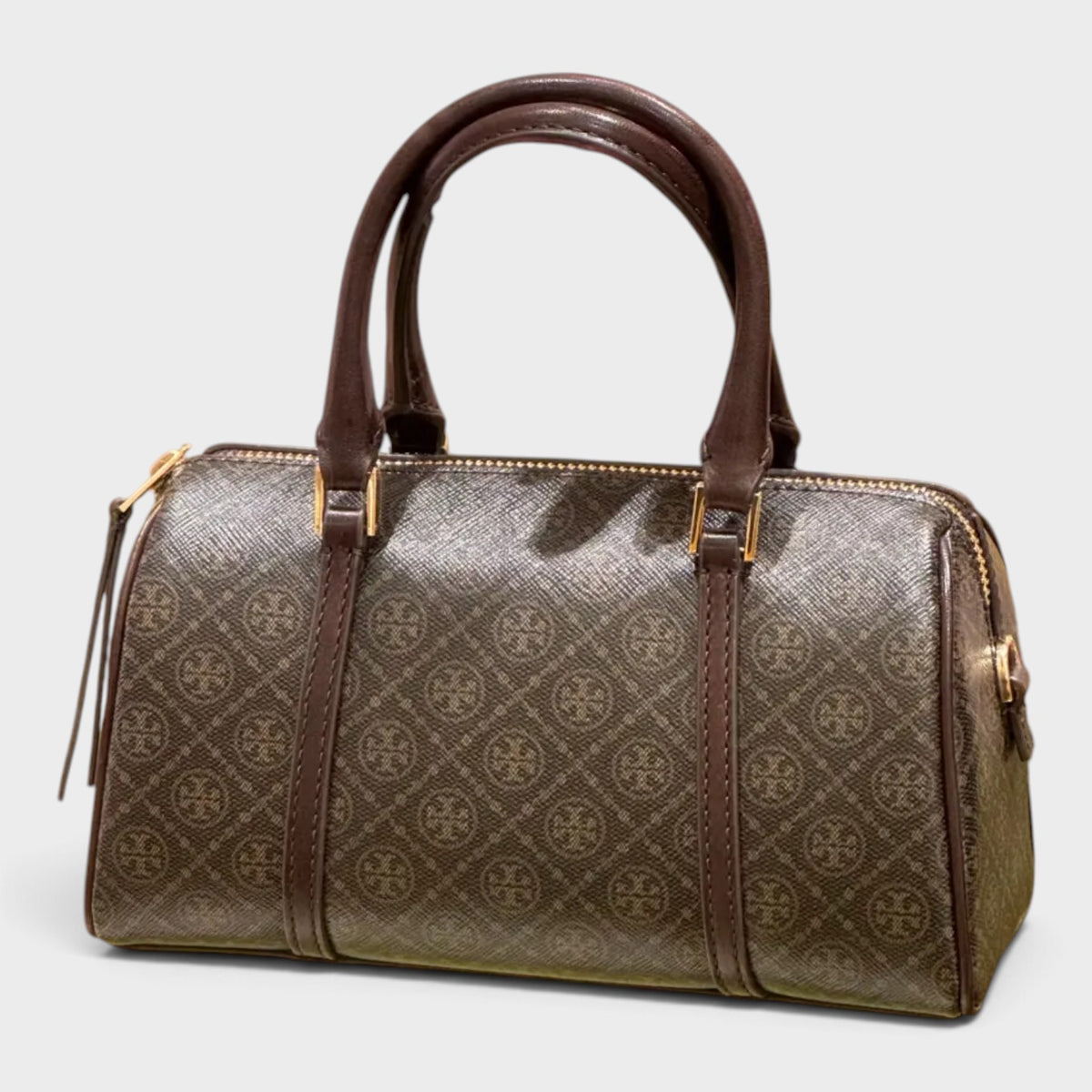 T Monogram Coated Canvas Mini Barrel Bag French Press Brown