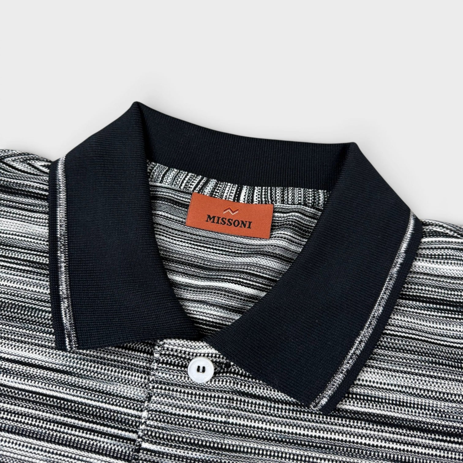 Striped Contrast Collar Polo Shirt Space Dyed Black White