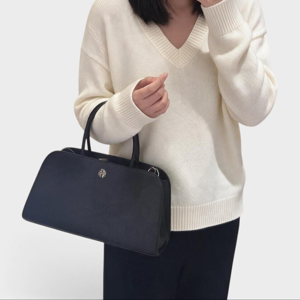 Britten Small Center Zip Satchel Black