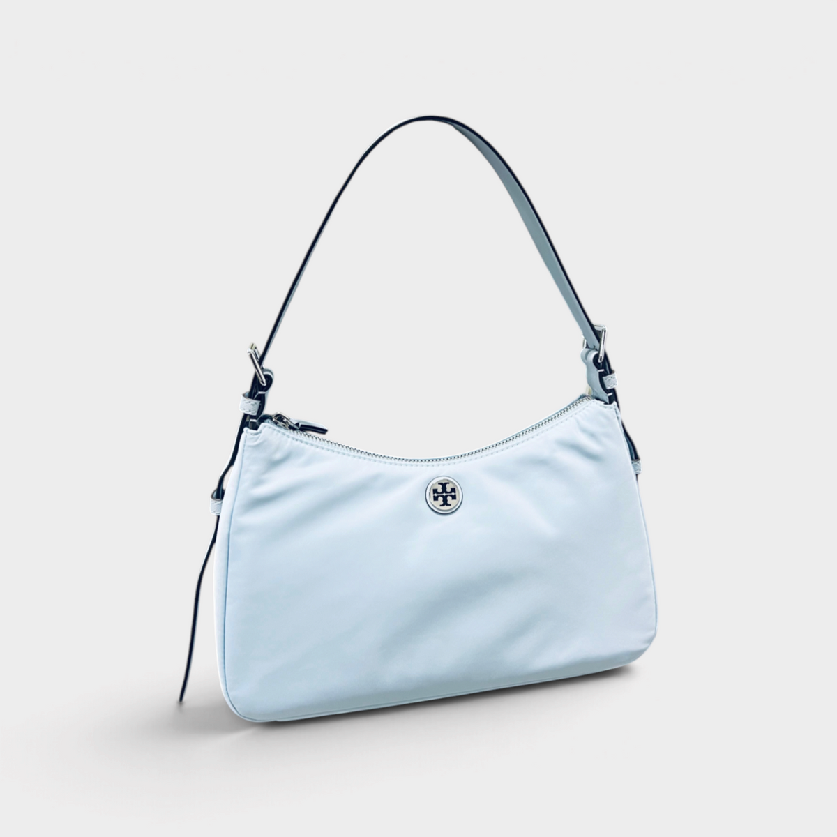 Nylon Zip Top Shoulder Bag Morning Blue