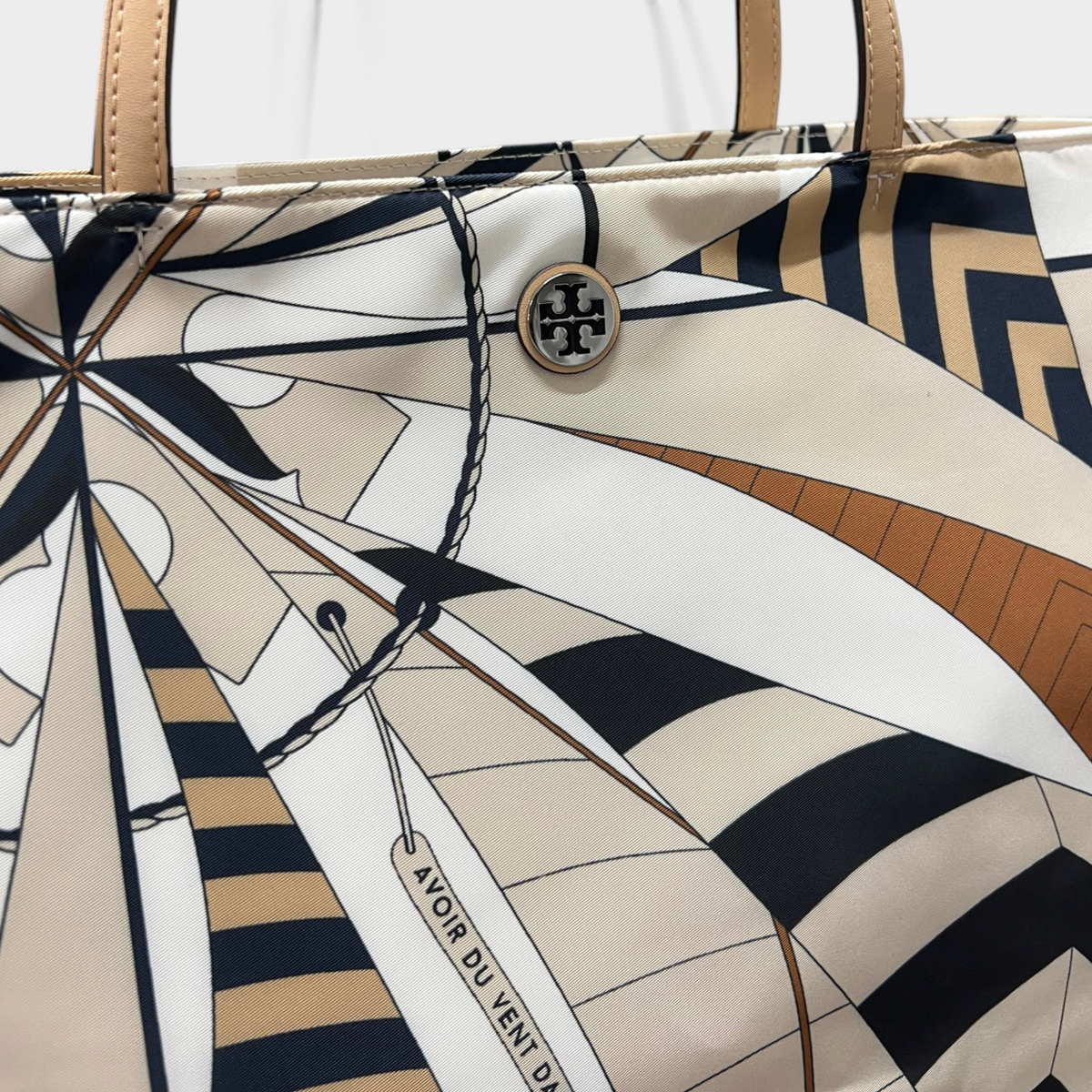 Nylon Printed Tote Bag Beige Sailboat