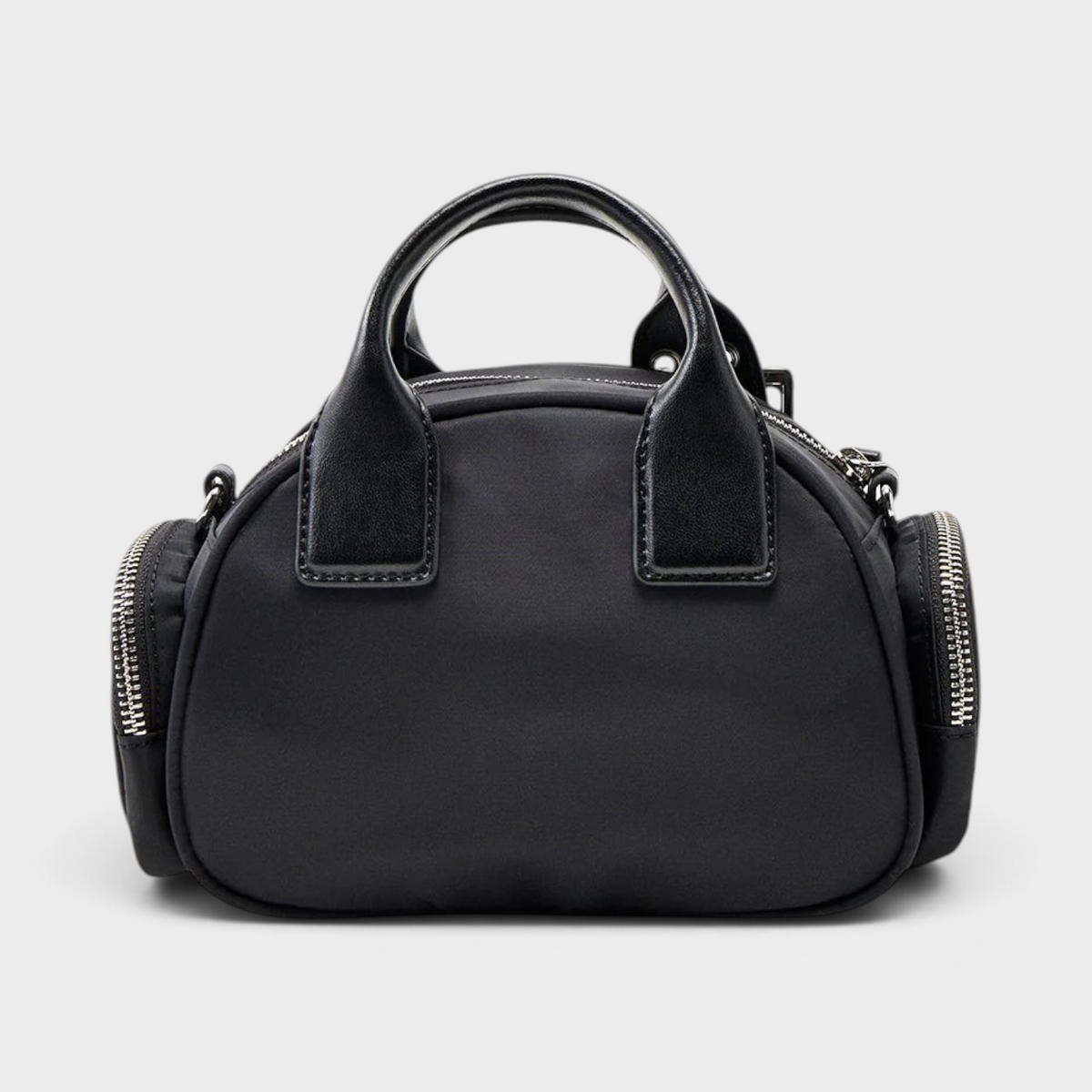 Supplied Fashion Bucky Polochon small black satchel with structured top handle and side zip pockets