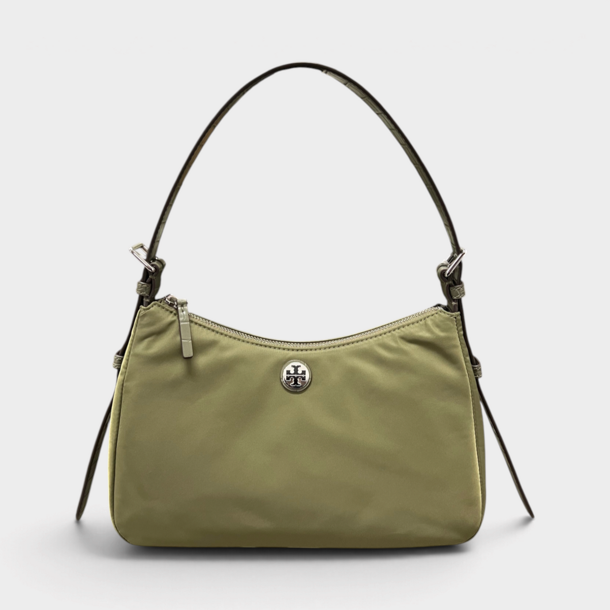 Nylon Zip Top Shoulder Bag Green Khaki