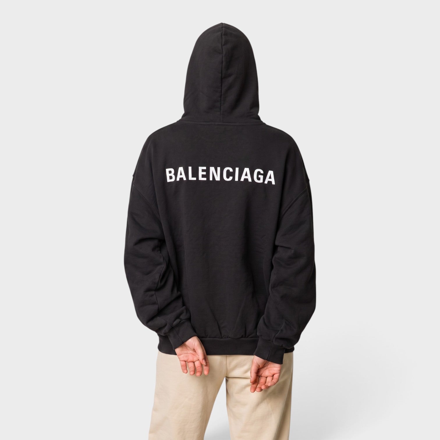 Logo Back Medium Fit Hoodie Black White