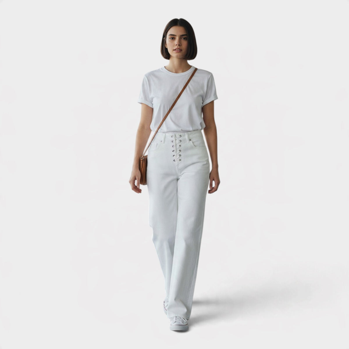 Leenah Lace Up Fly Jean Tonal Ecru
