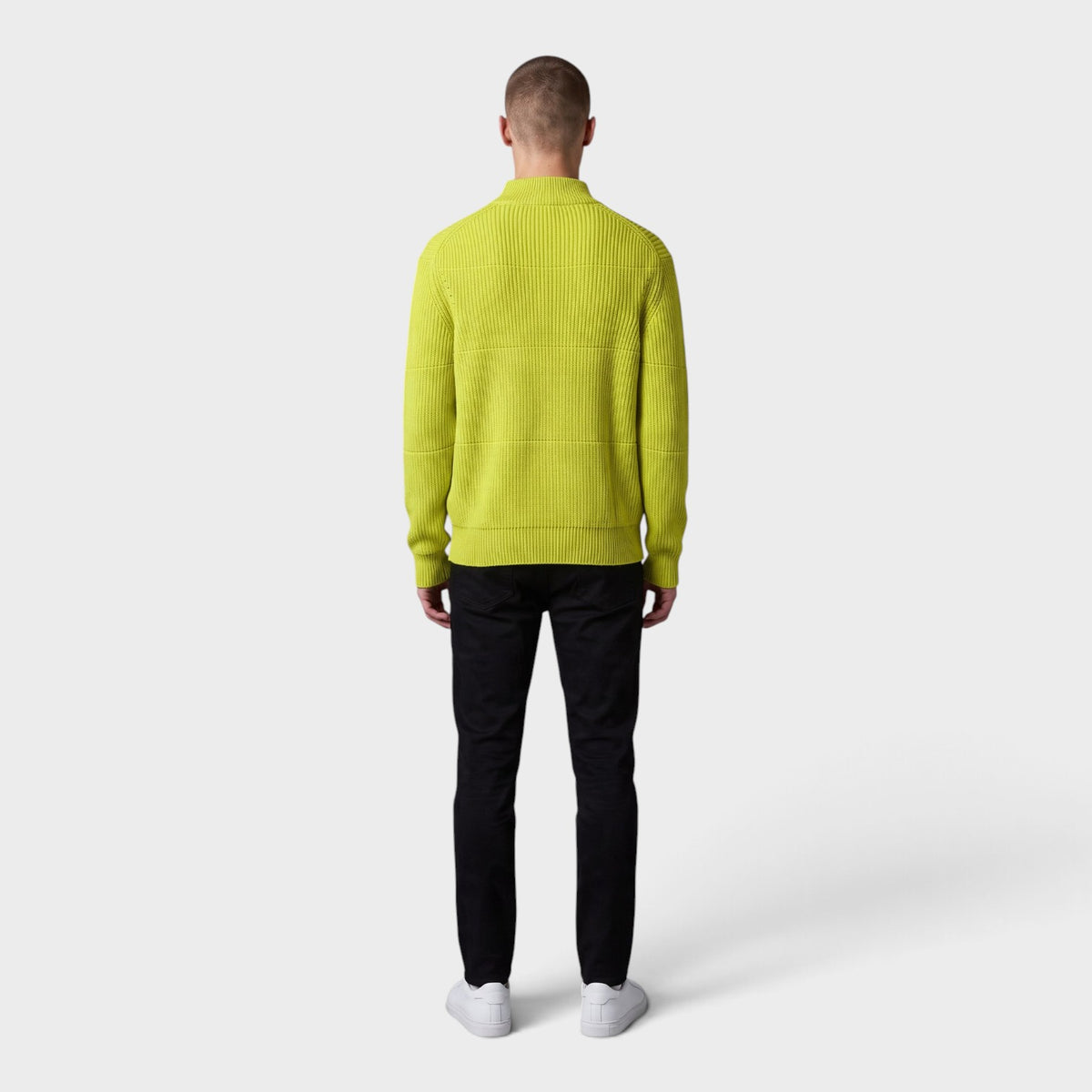 La Maille Doce Ribbed Knit Quarter-Zip High Neck Sweater Lime Green