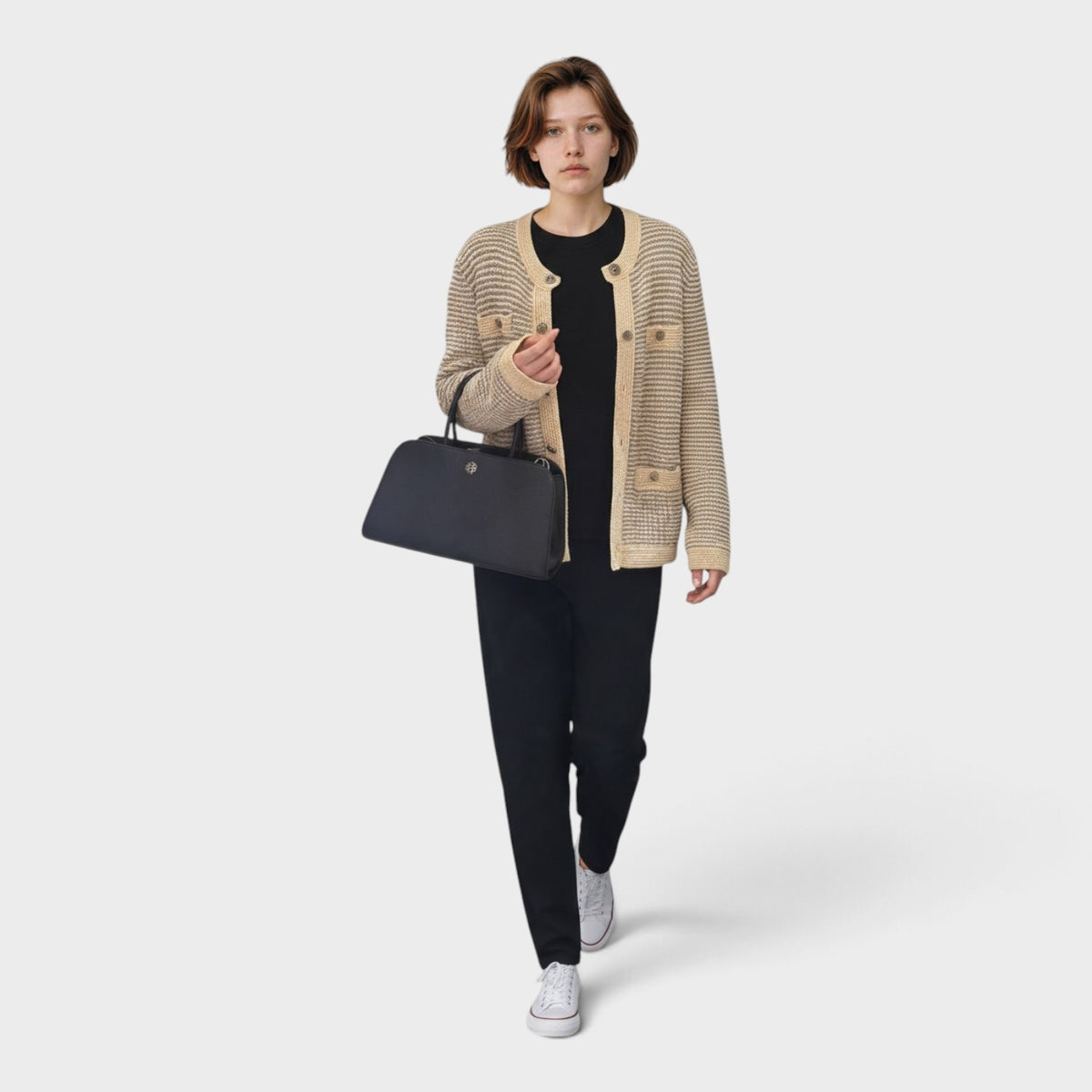 Britten Small Center Zip Satchel Black