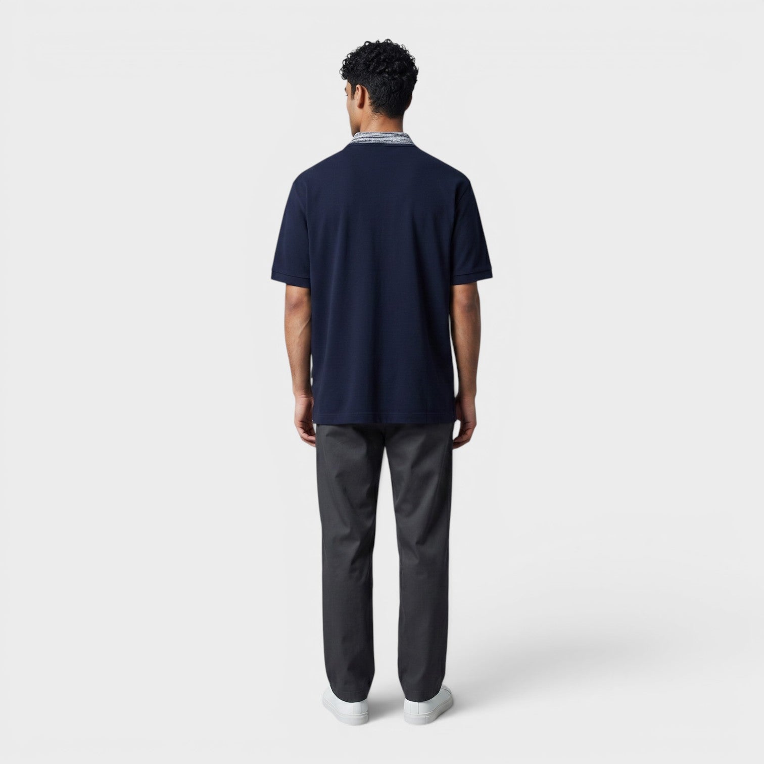 Contrast Collar Polo Shirt Navy Contrast Space Dyed Navy White
