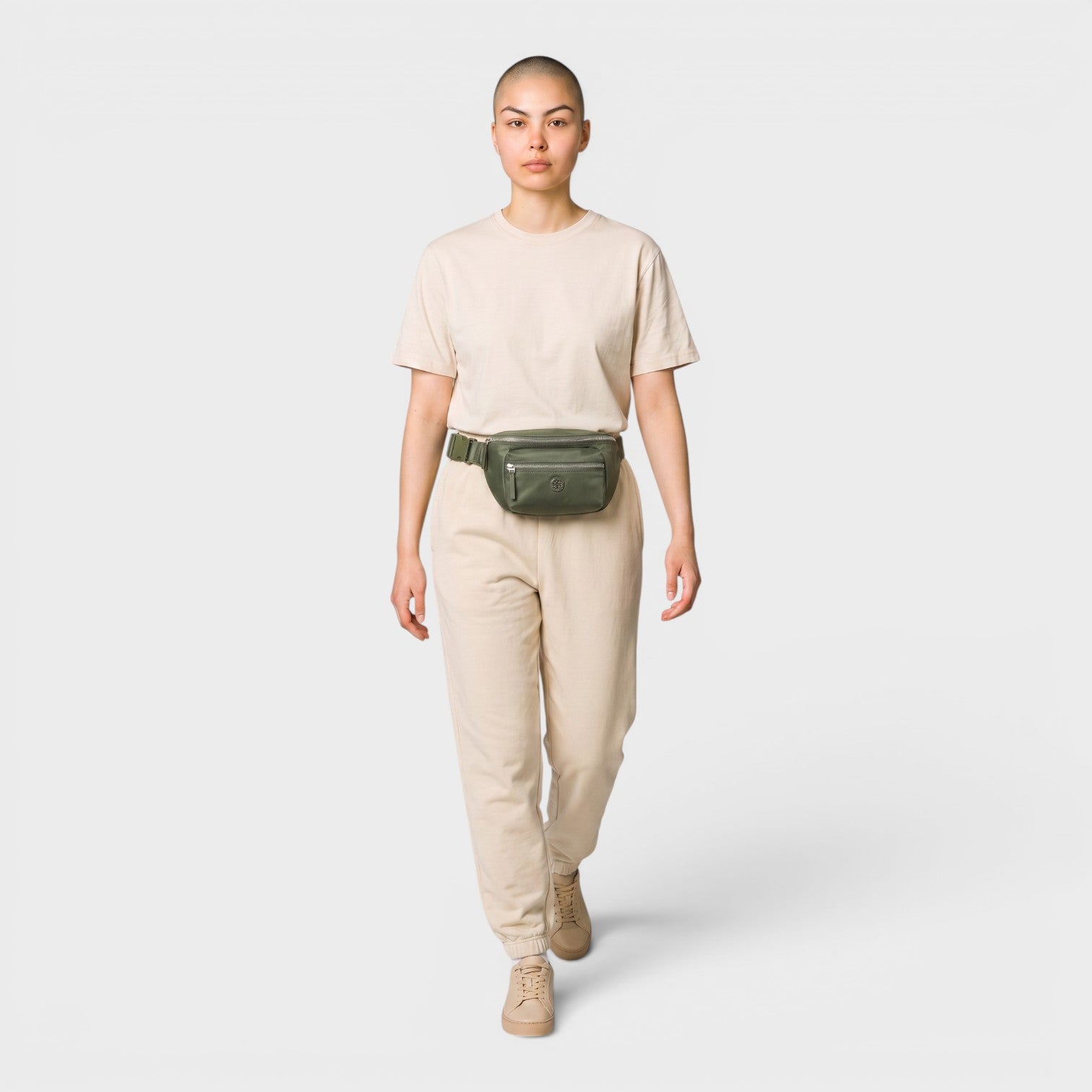 Nylon Mixed Materials Belt Bag Green Khaki