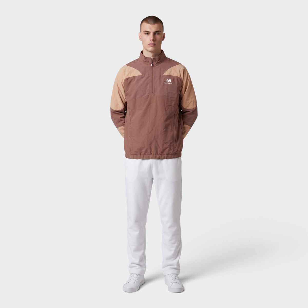 Logo Panelled Half Zip Jacket Brown