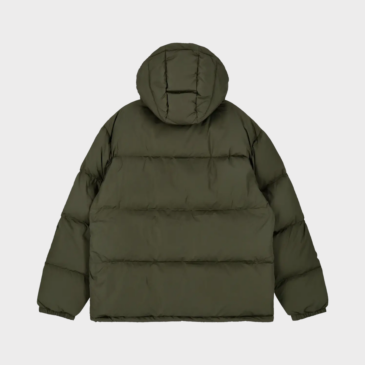 Supplied Fashion green down puffer jacket with a hood, featuring a quilted design for lightweight outdoor warmth.