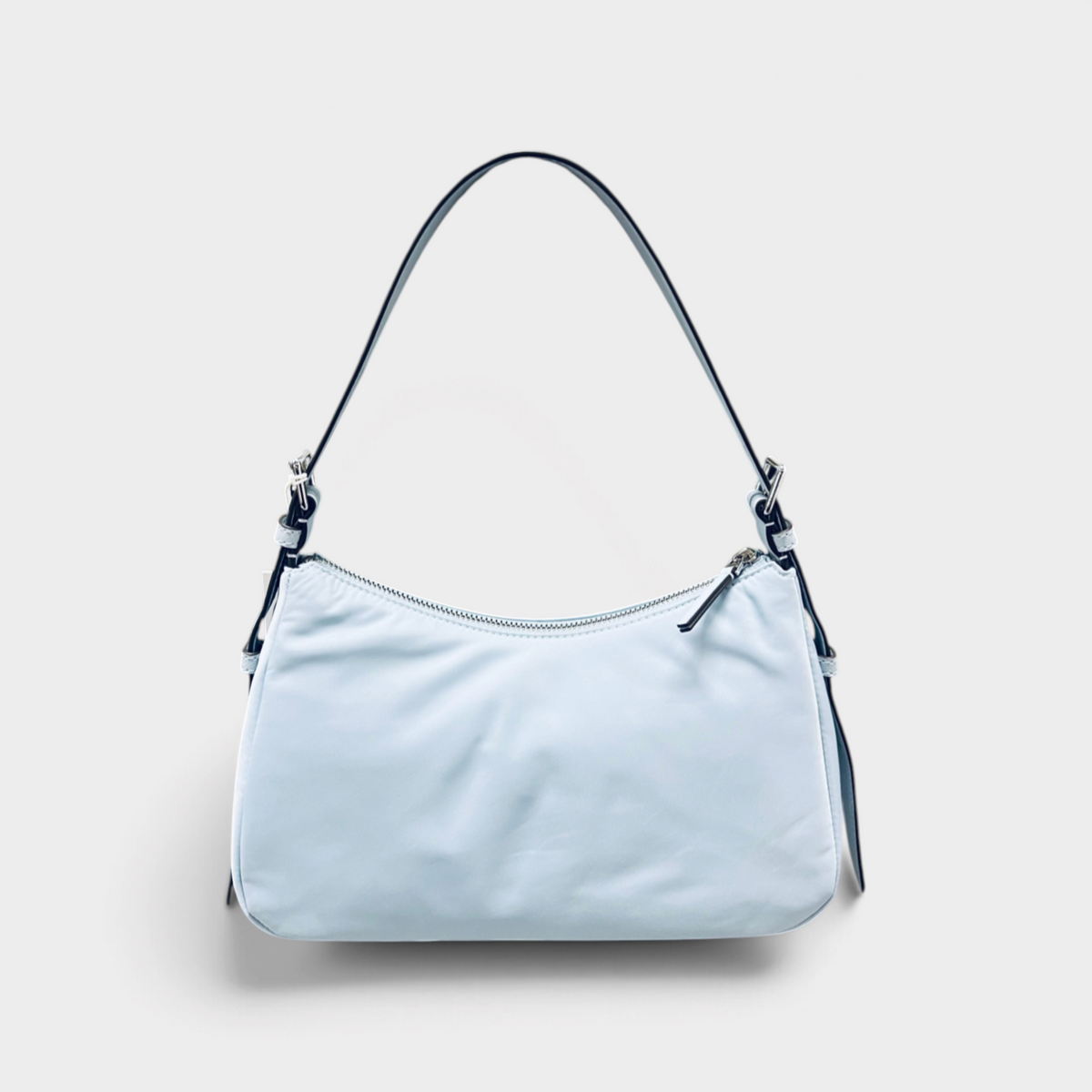 Nylon Zip Top Shoulder Bag Morning Blue