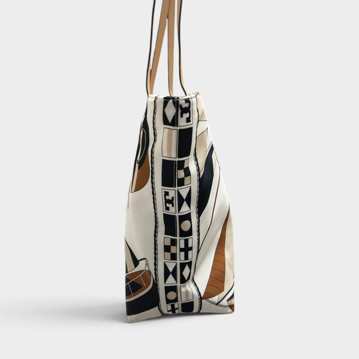 Nylon Printed Tote Bag Beige Sailboat
