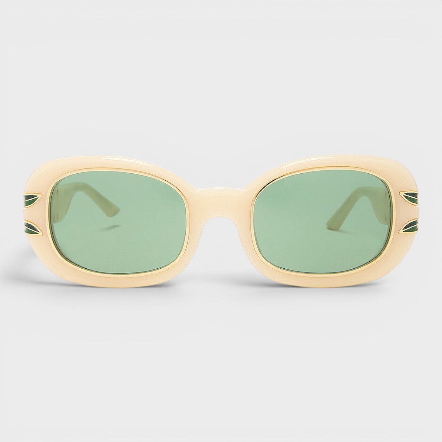 Oval Sunglasses Laurel Detail Cream Gold Green
