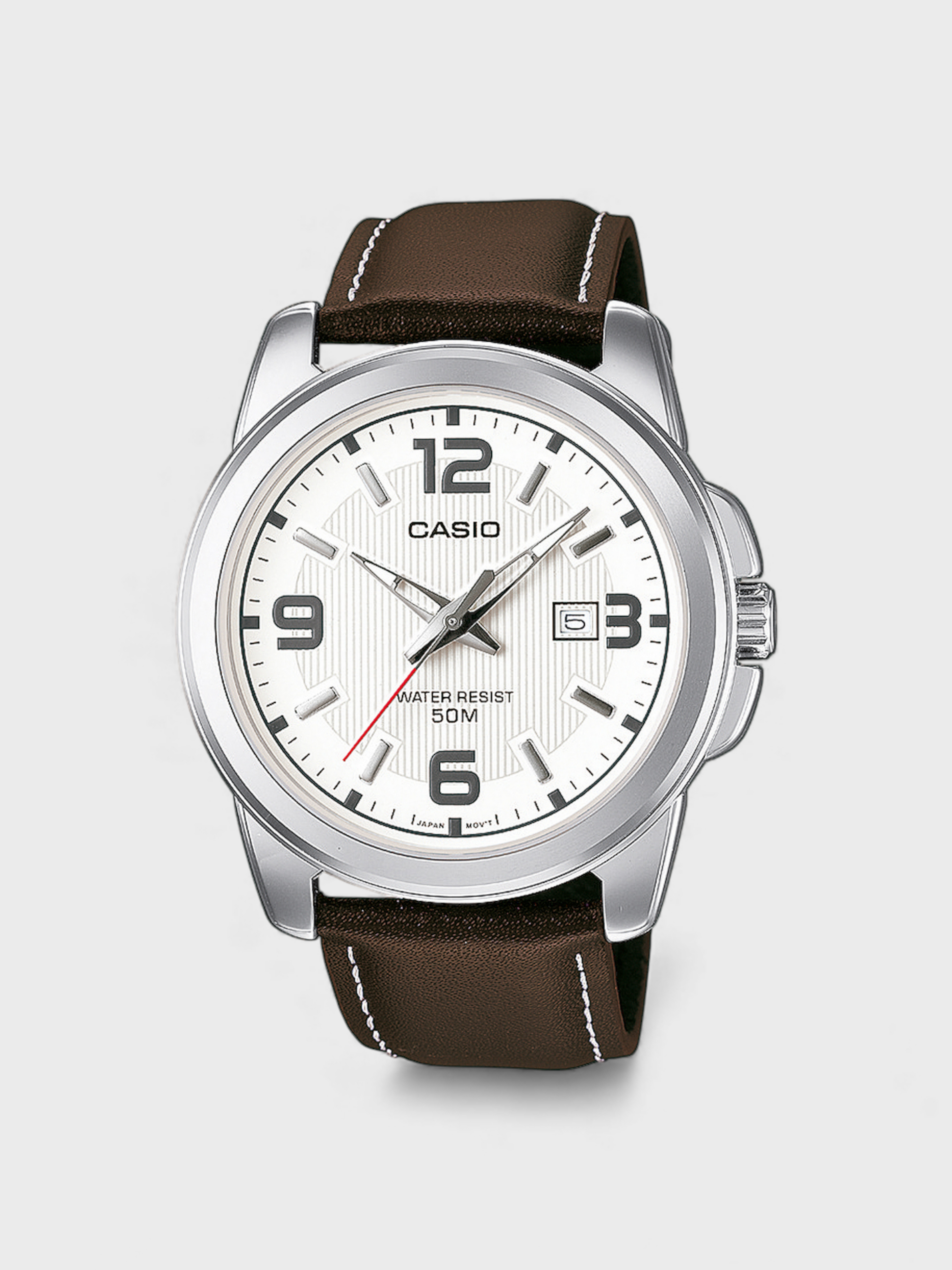 Casio Analogue MTP White Dial Watch Brown