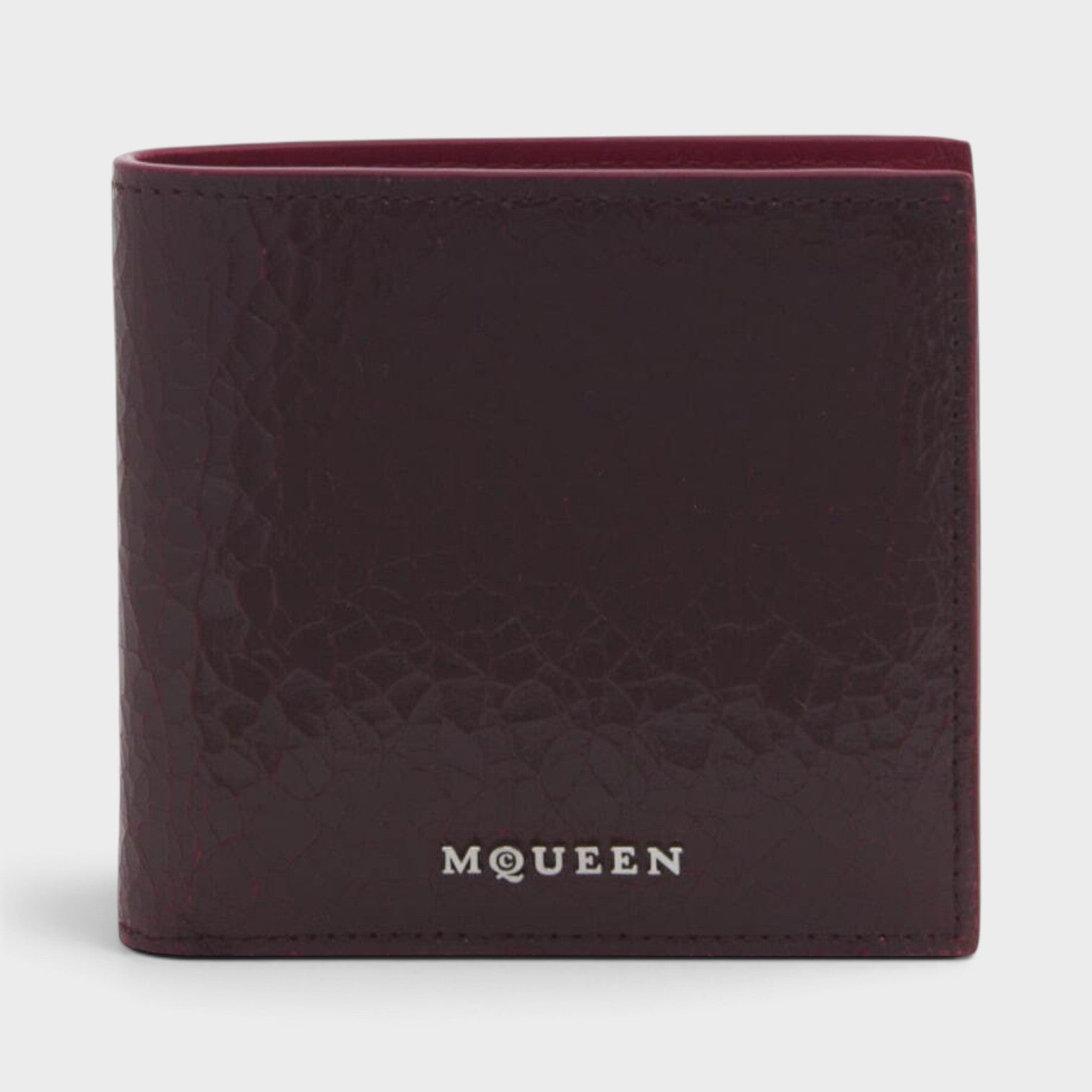 Logo Bi-fold Wallet Crackled Leather Cranberry Red