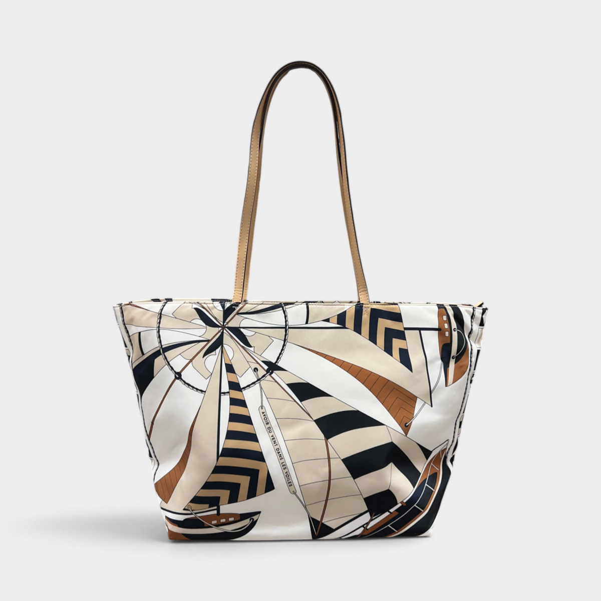 Nylon Printed Tote Bag Beige Sailboat