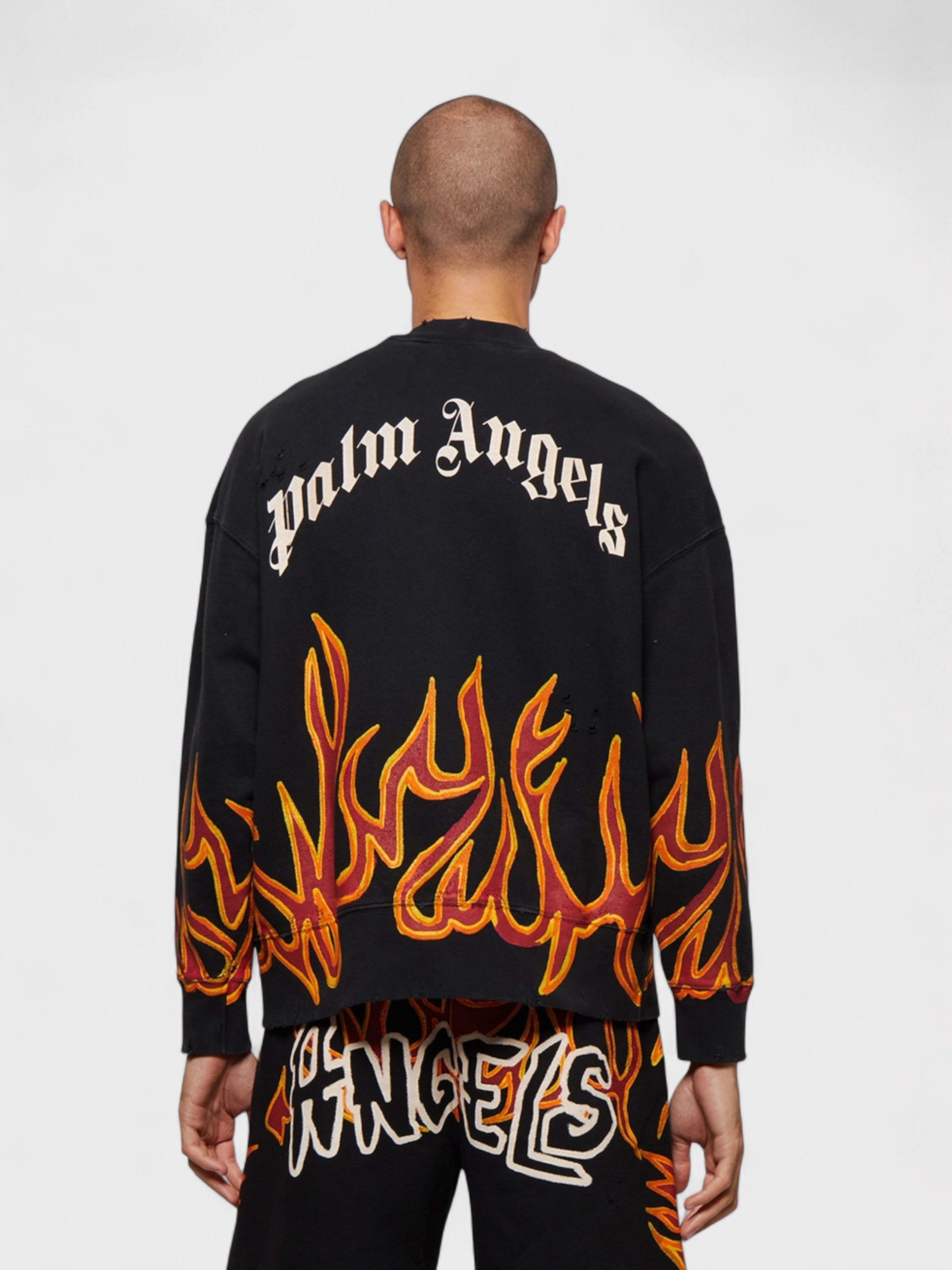 Palm Angels Gd Graffiti Flames Crewneck Black