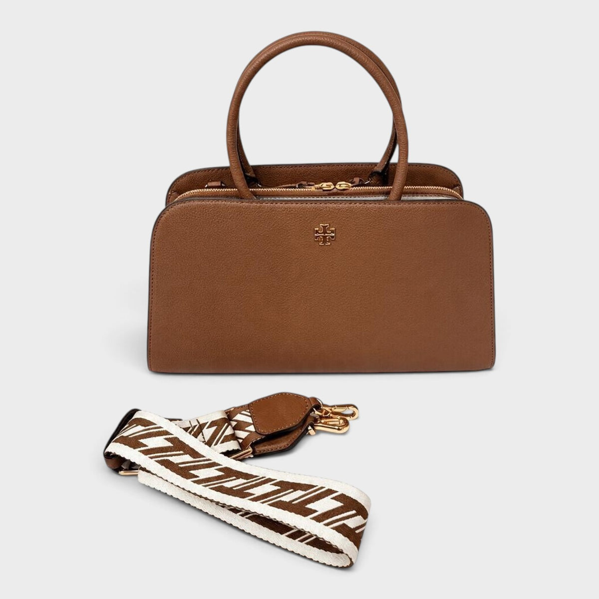 Britten Small Center Zip Satchel Forest Brown