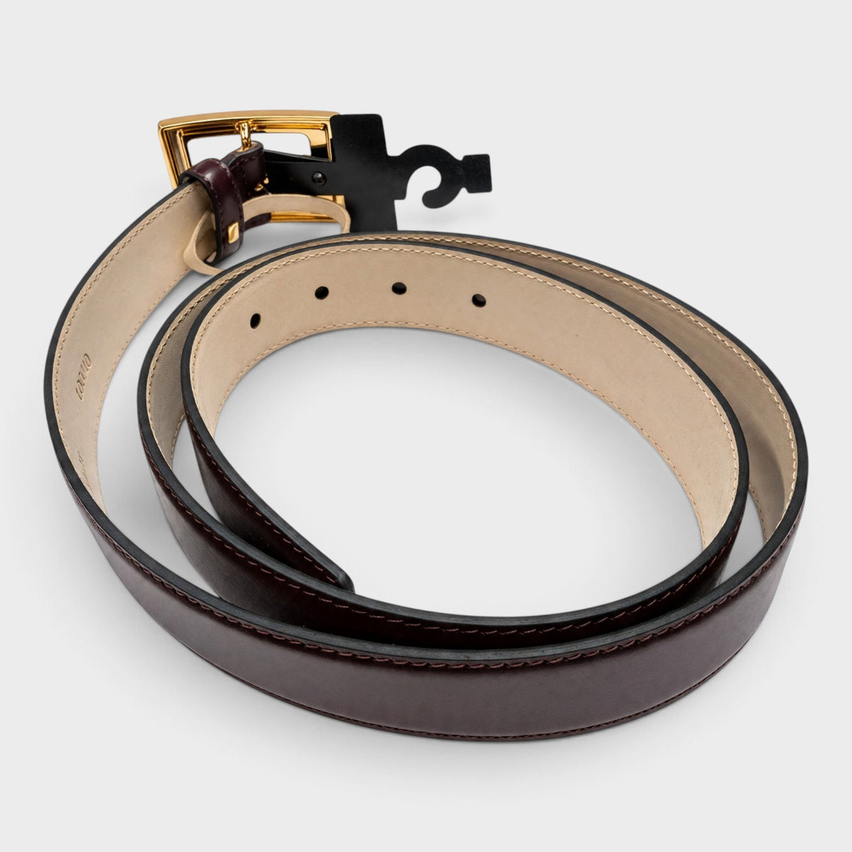 Medusa Calf Leather Belt Gold Tone Buckle Burgundy Dark Red