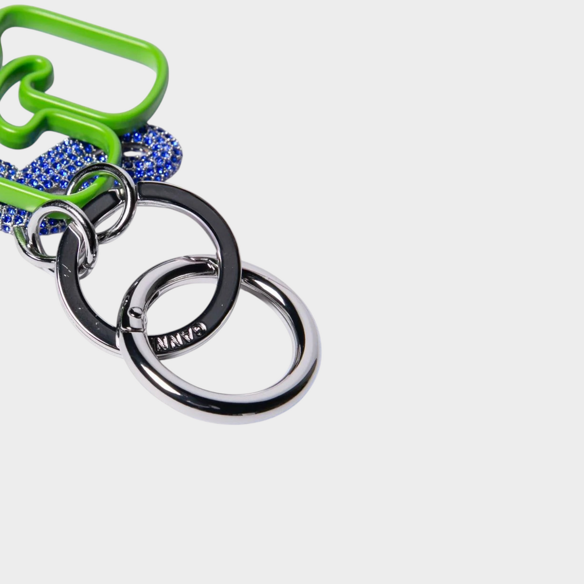 Supplied Fashion Ganni keyring in flash green and blue with chain embellishment and silver-tone metal rings