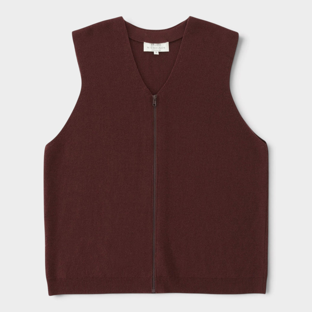 Rib Zipped Knitwear Vest Burgundy