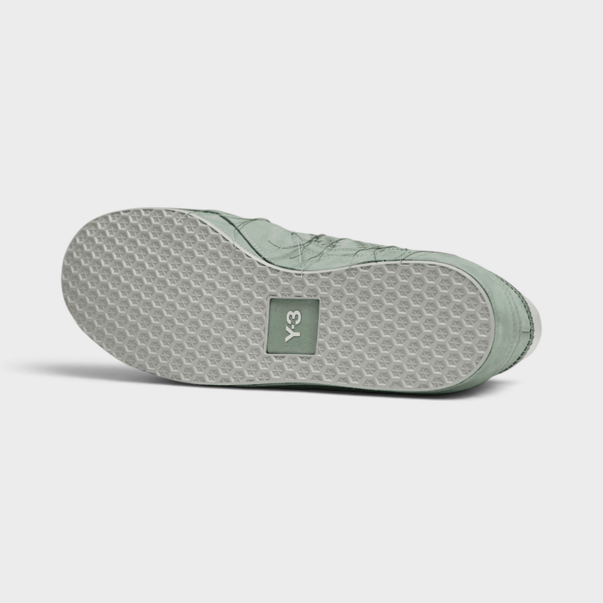 Supplied Fashion Adidas x Y-3 Gazelle trainer in silver green showing the textured rubber outsole with Y-3 branding