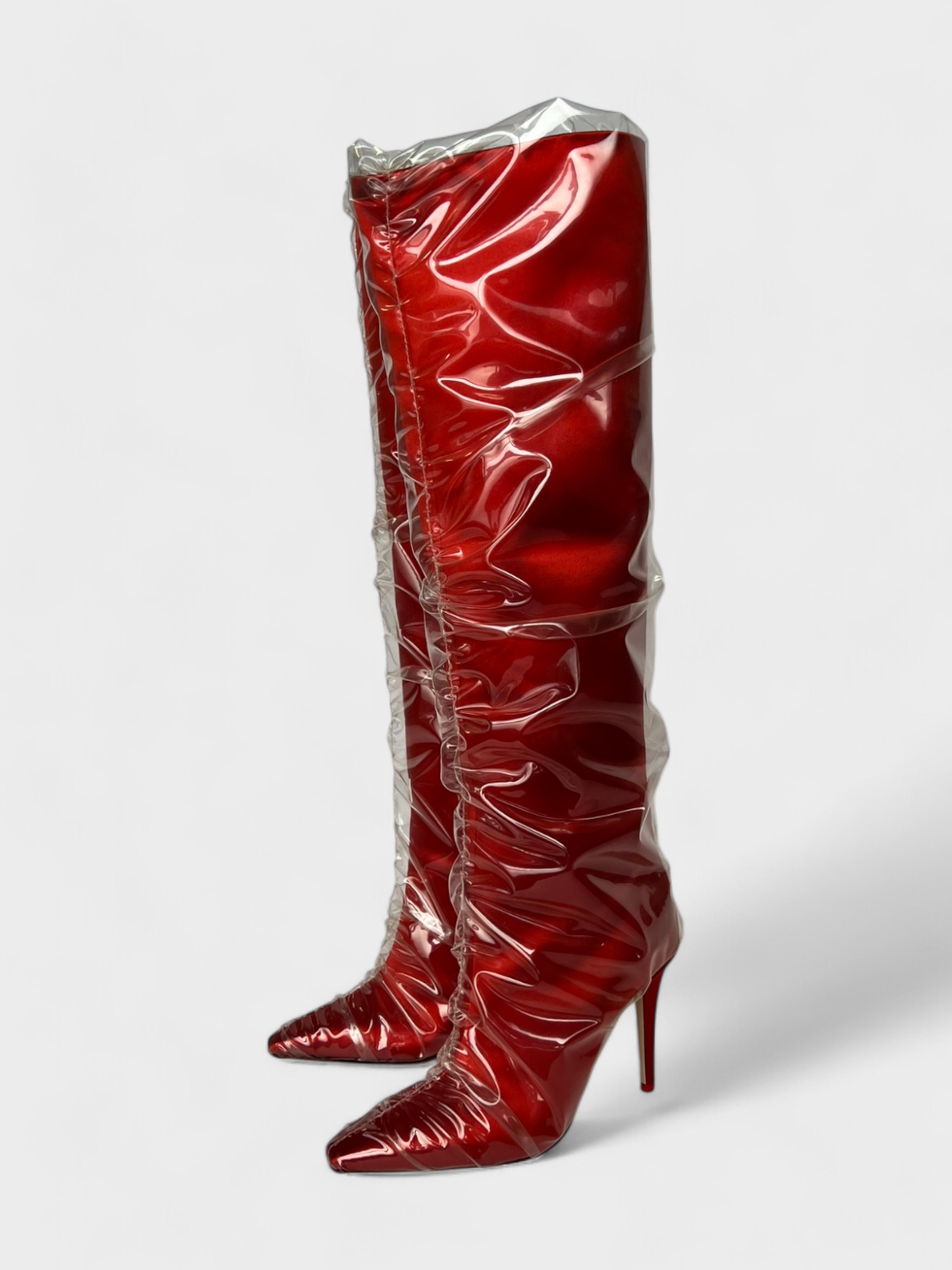 Off-White X Jimmy Choo Elisabeth 100 Knee High Boots Red