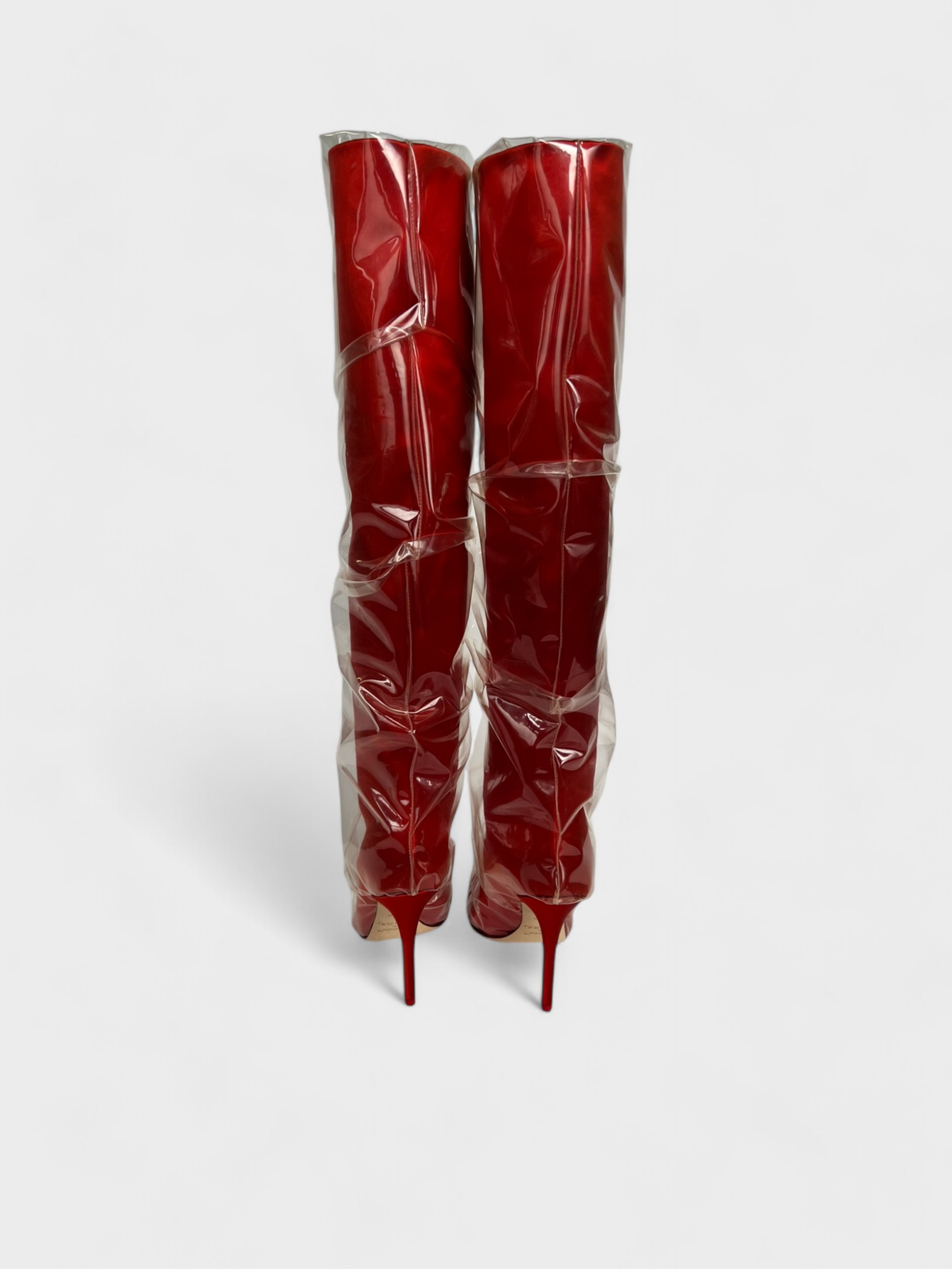 Off-White X Jimmy Choo Elisabeth 100 Knee High Boots Red