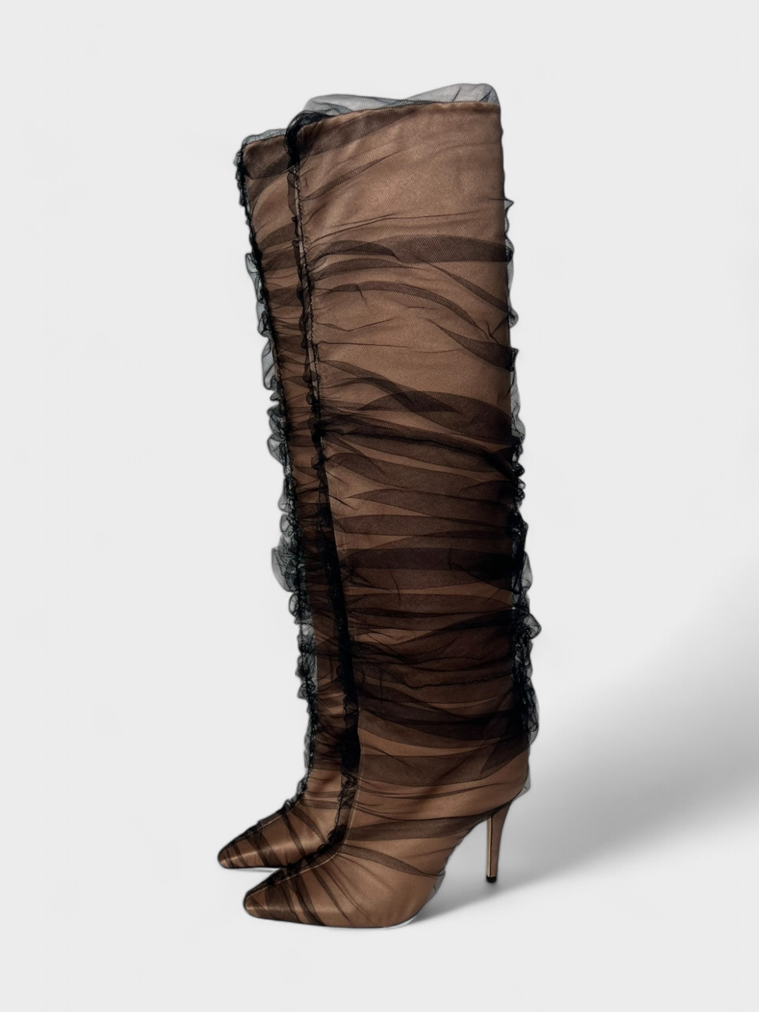 Off-White C/O Jimmy Choo Black Elisabeth 100 Tulle Wrapped Satin Boots