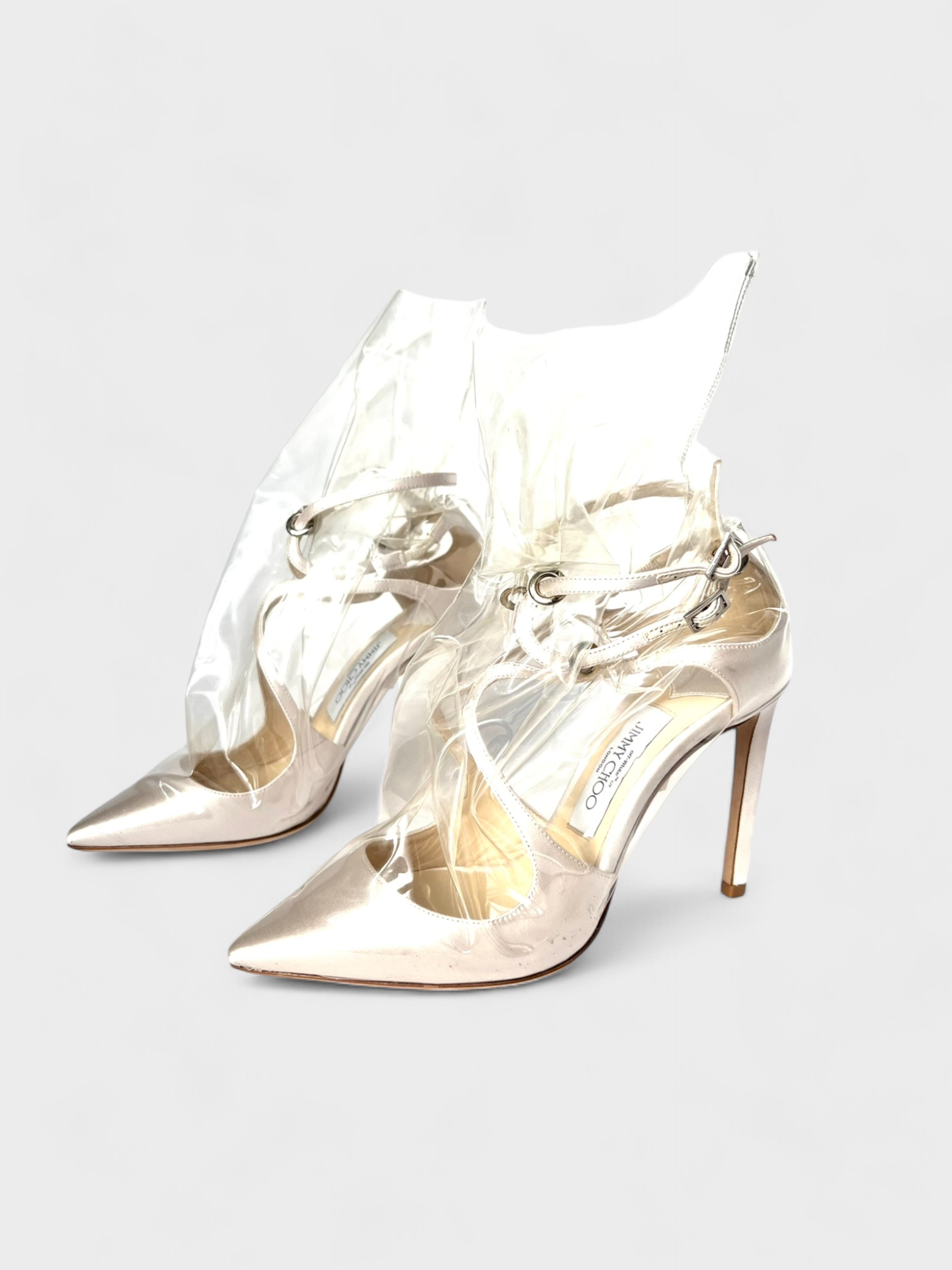 Off White Jimmy Choo 'Claire 100' Satin White Pre-Loved