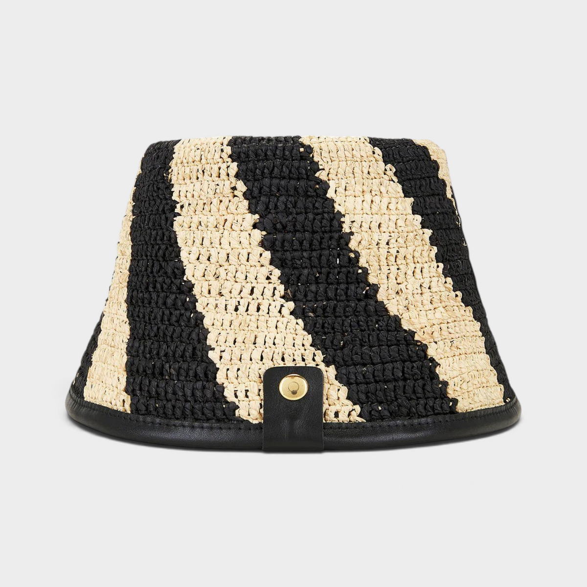 Supplied Fashion Le Bob Soli bucket hat in black and beige striped jacquard with sequin embroidery and leather trim.