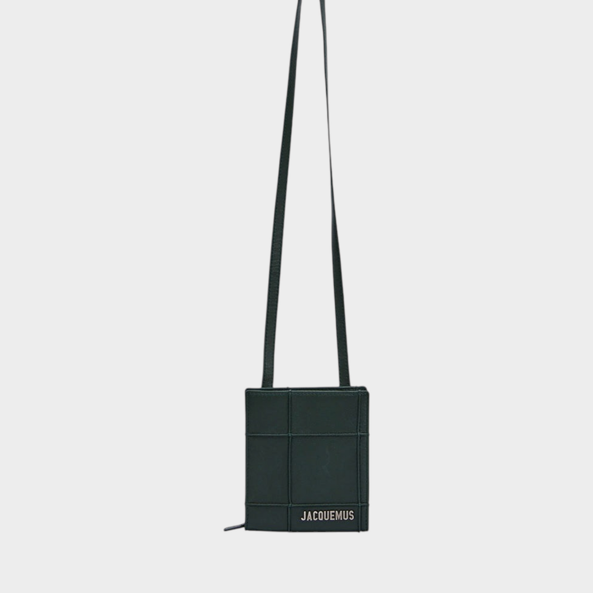 Supplied Fashion Le Gadjo dark green leather cross-body clutch with a slim shoulder strap and front logo detail.