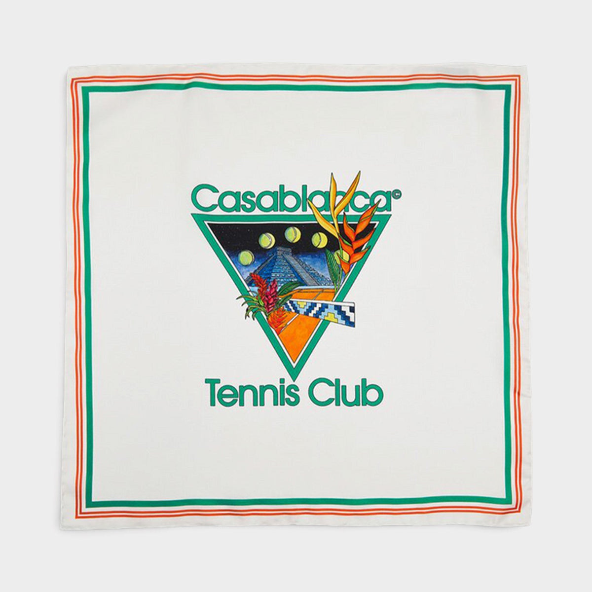 Logo Silk Twill Scarf Tennis Club White