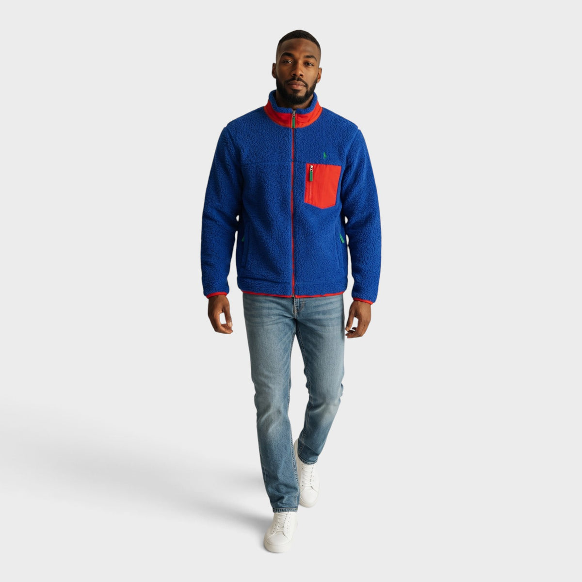 Pile Fleece Hybrid Jacket Blue Red Green