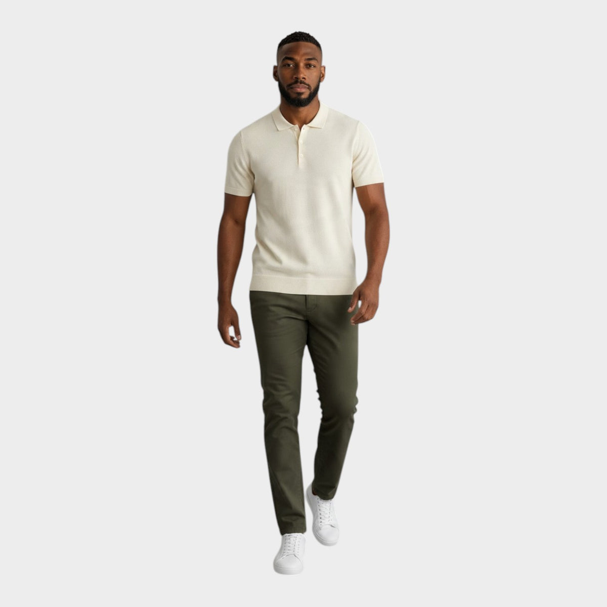 Silk Waffle Knit Polo Shirt Ivory