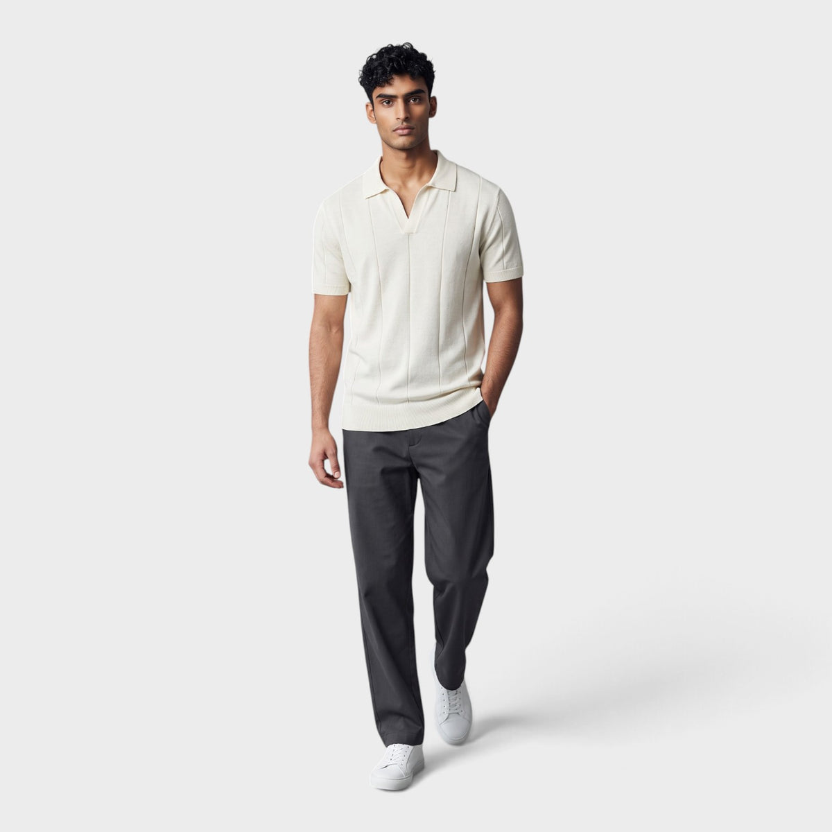 Horton Cotton Silk Polo Shirt White Sand