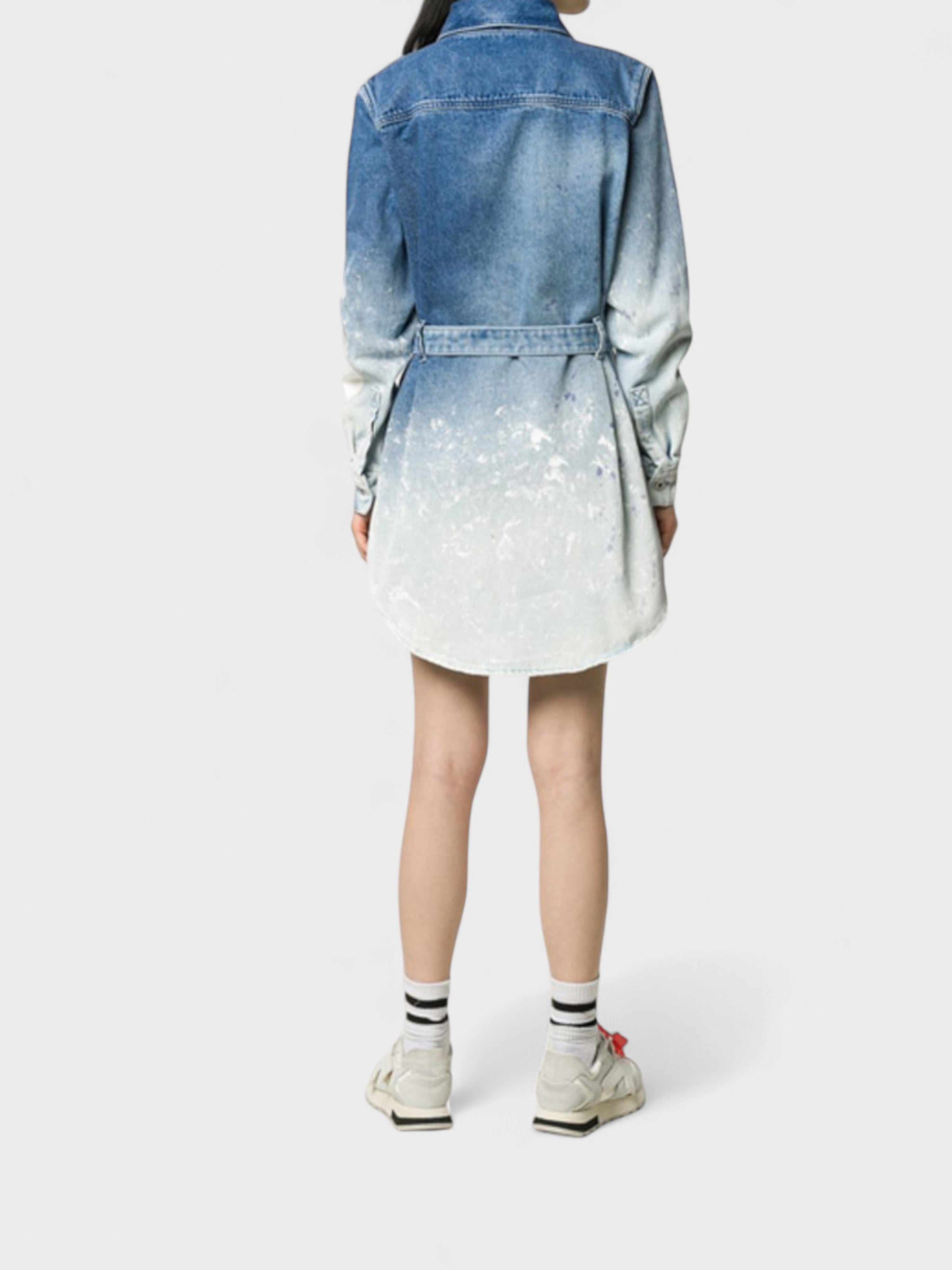 Off-White Bleach Painted Belted Denim Dress