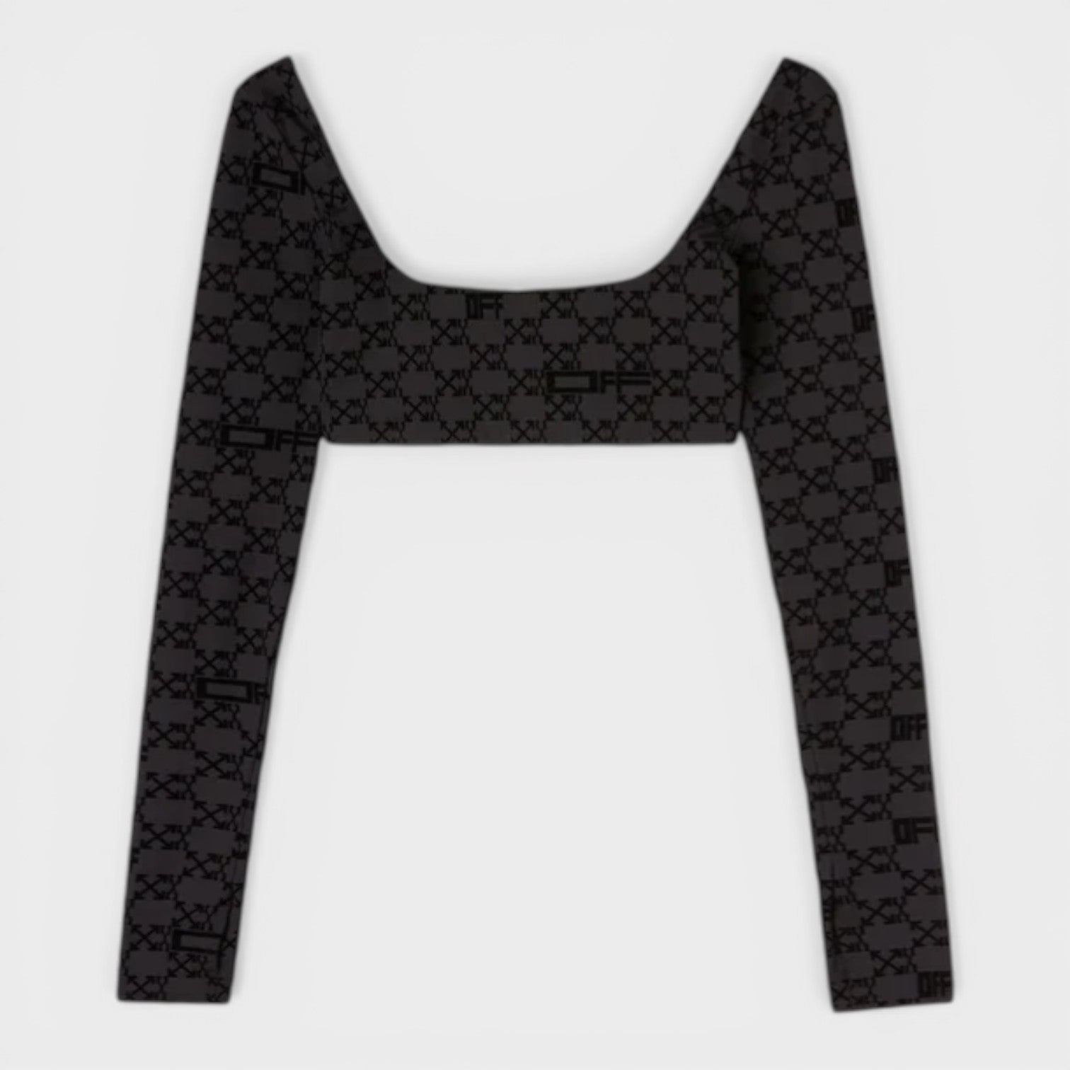 Flock Logo Monogram L/S Crop Top Black