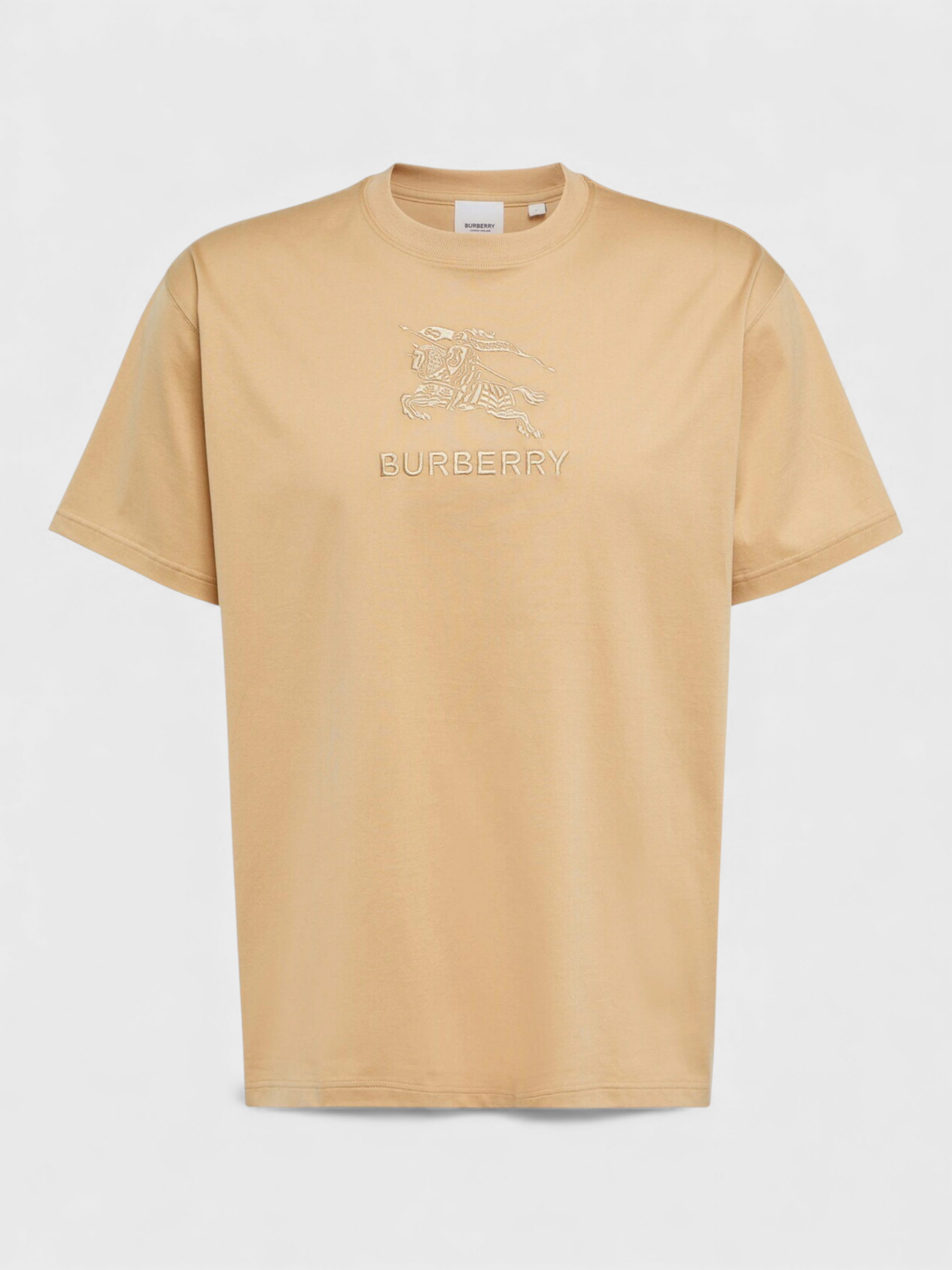 Burberry Logo Embroidered Cotton T-Shirt Soft Fawn