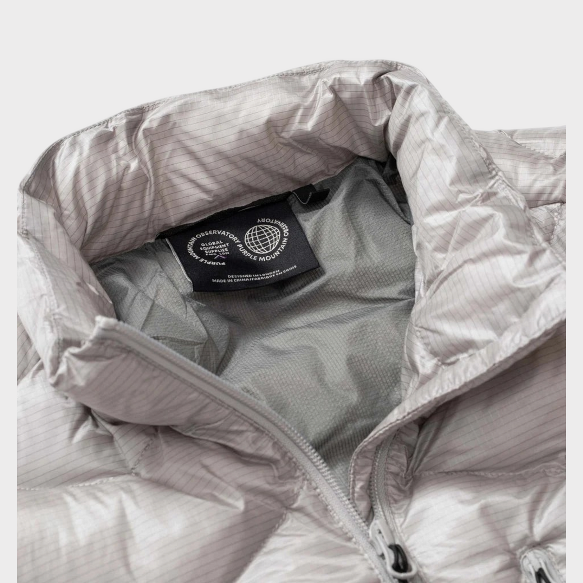 Supplied Fashion Purple Mountain Observatory grey light puffer jacket with funnel neck and grid pattern fabric
